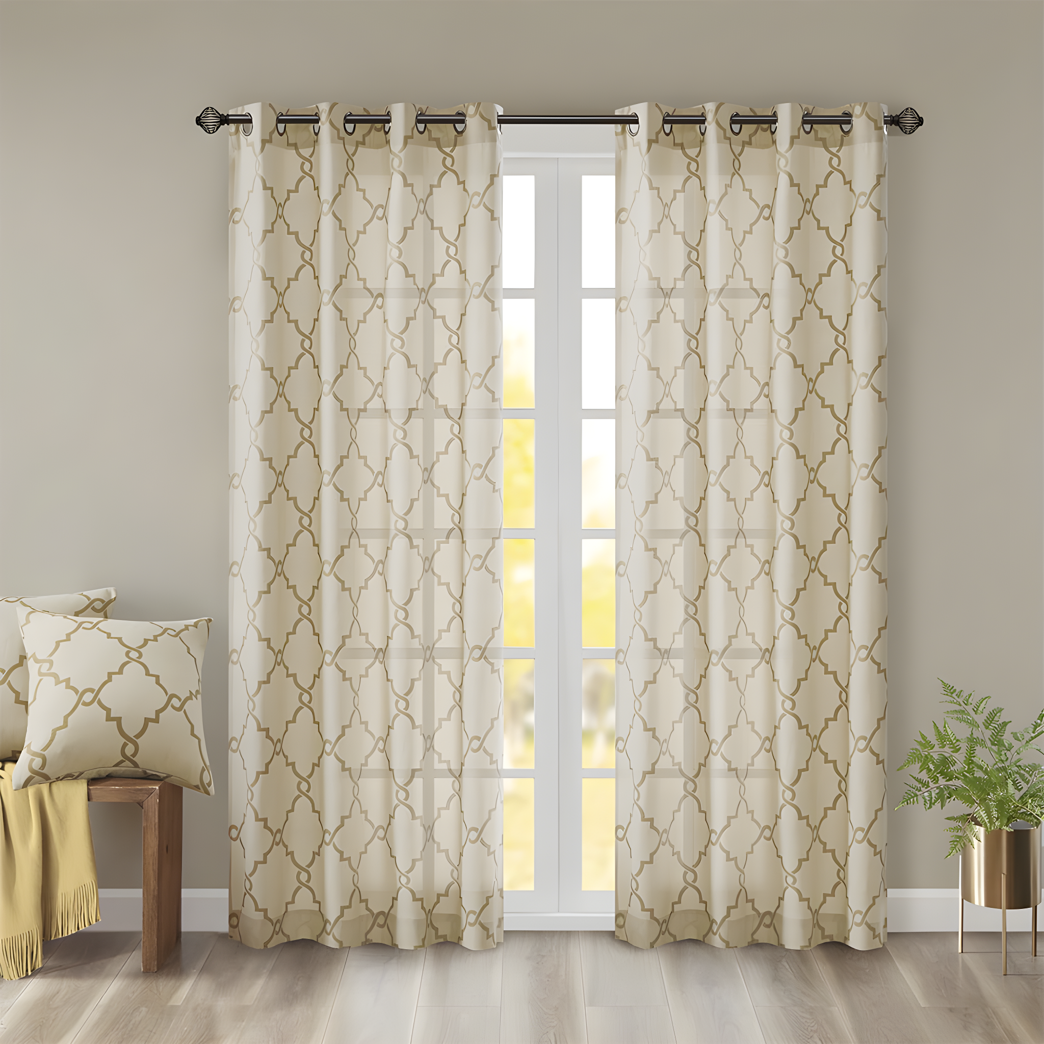 Madison Park Fretwork Print Grommet Top Single Window Curtain Panel