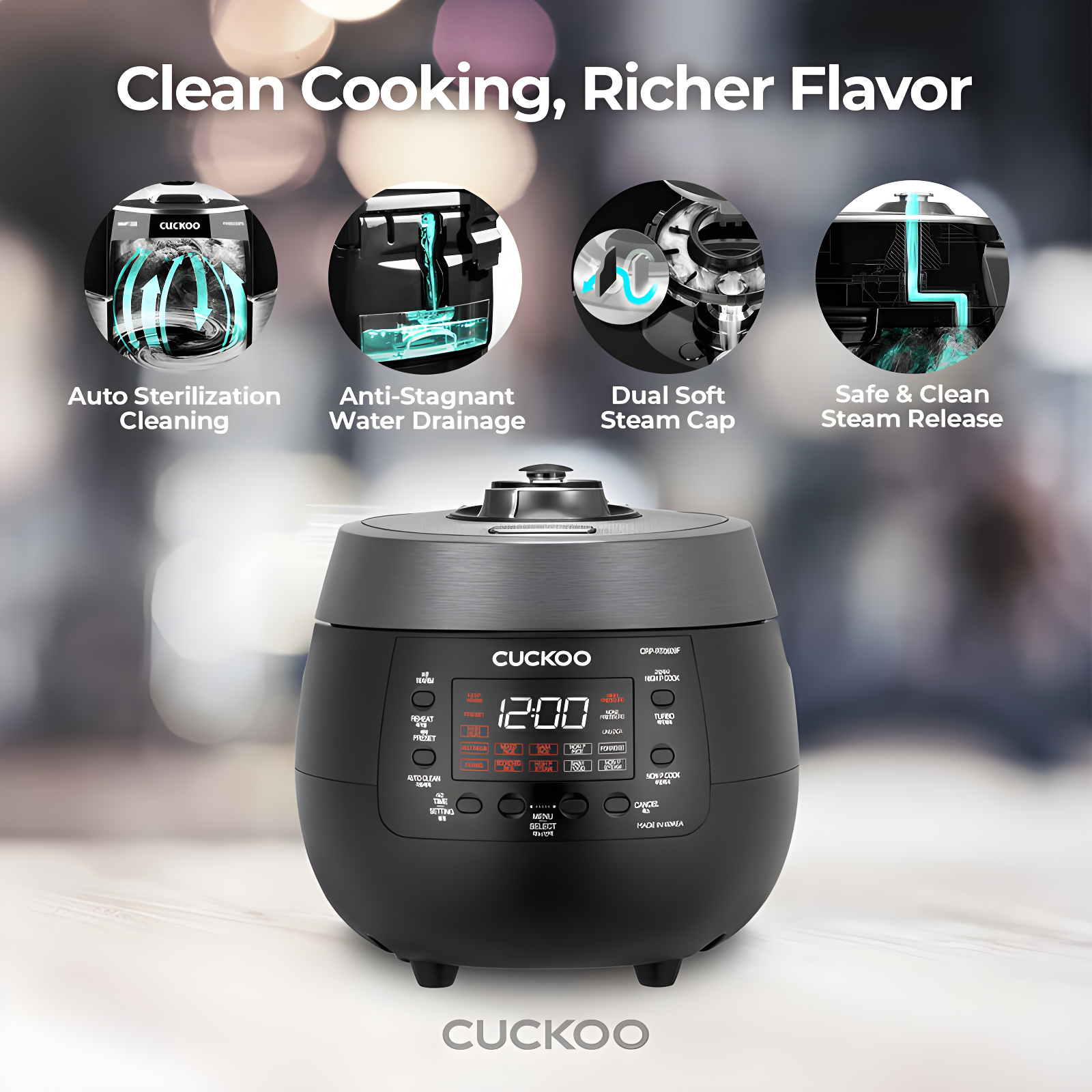 Cuckoo Electronics CUCKOO 6-Cup Twin Pressure Rice Cooker & Warmer with Nonstick Inner Pot, 14 Menu Options, Safe Steam Release, 3 Voice Guide, Auto Clean (Black) CRP-RT0609FB