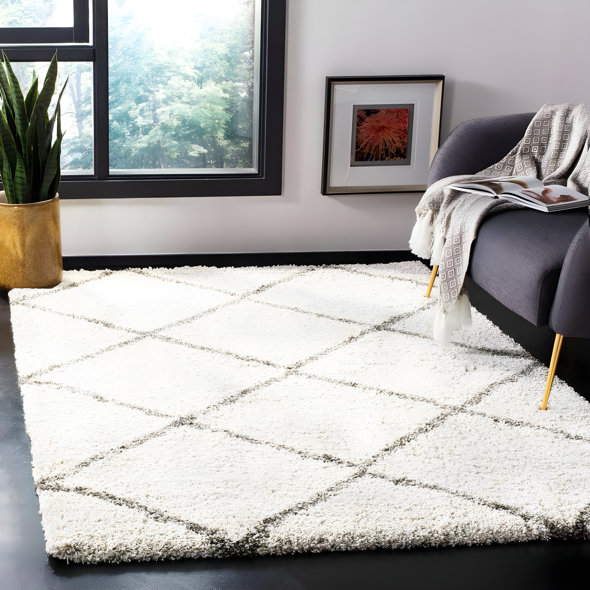 Hudson Shag SGH281 Power Loomed Indoor Area Rug - Ivory/Grey - 9'x12' - Safavieh