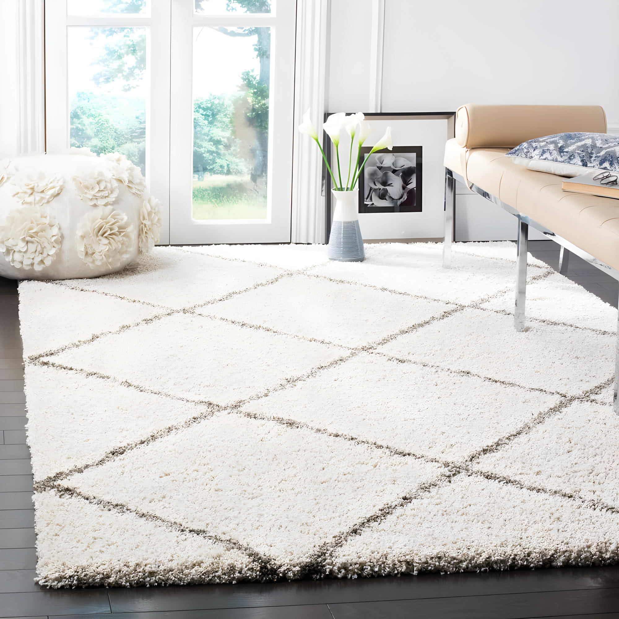 Hudson Shag SGH281 Power Loomed Indoor Area Rug - Ivory/Grey - 9'x12' - Safavieh