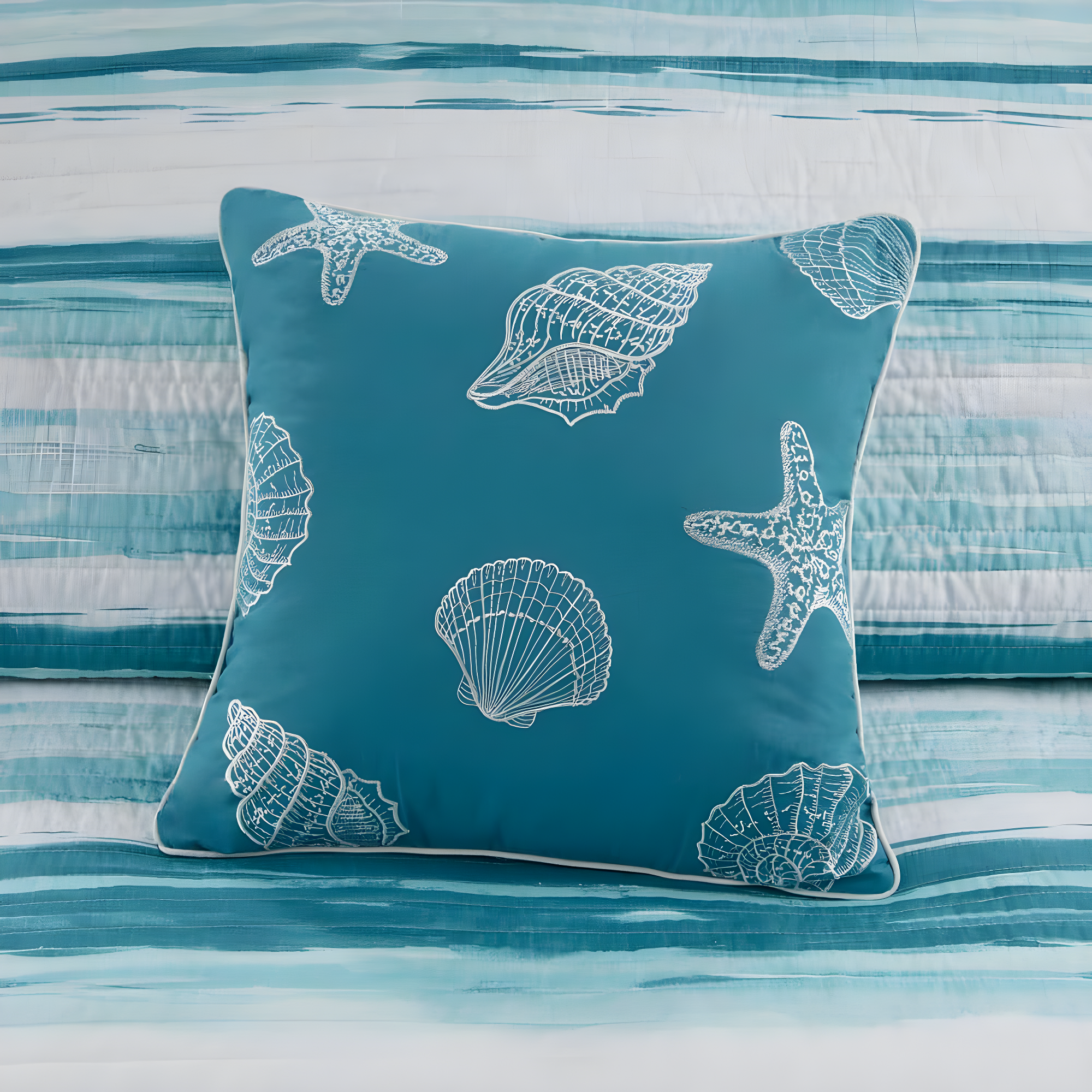Madison Park Marina 6 Piece Printed Quilt Set with Throw Pillows