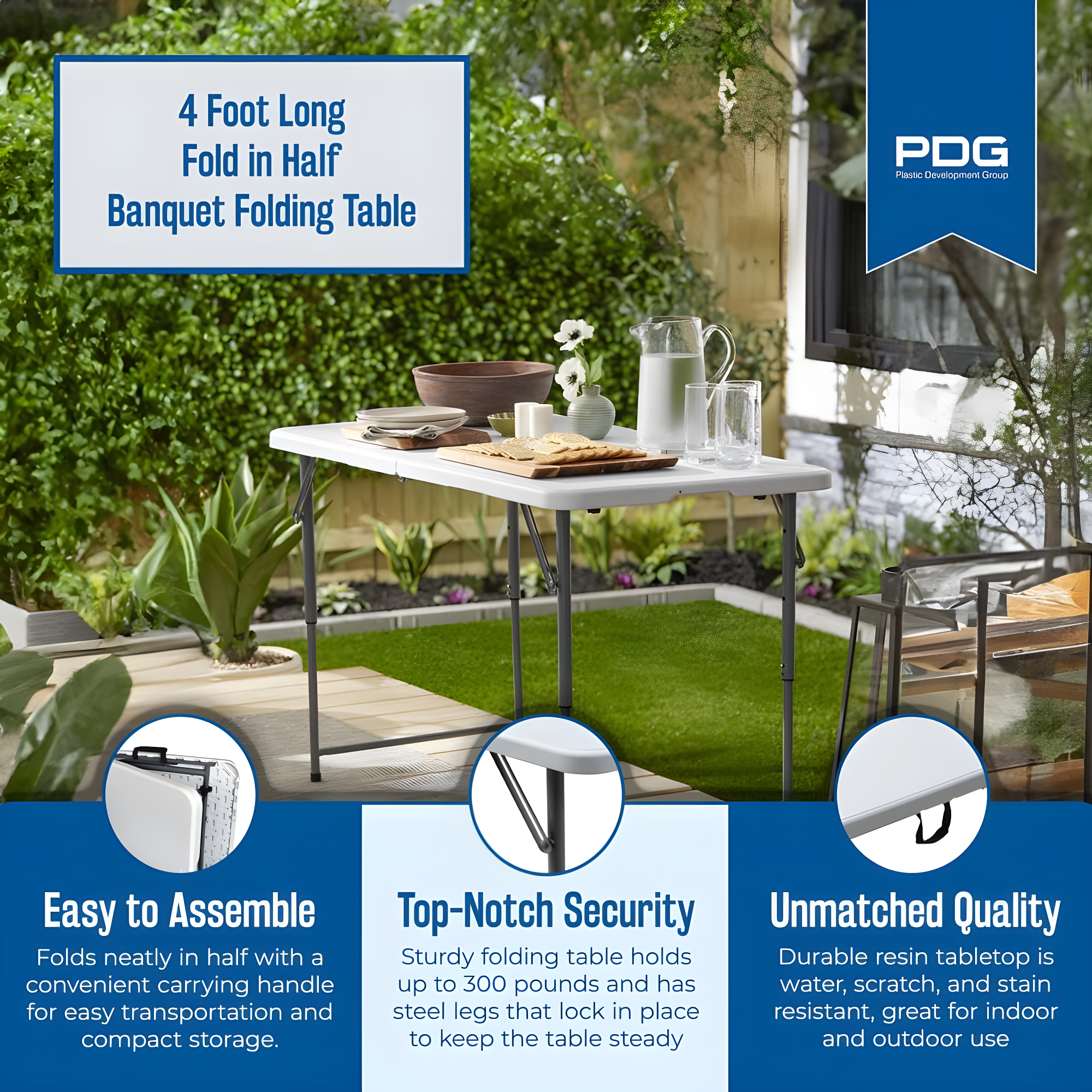 Open Box Plastic Development Group 48in Bi Fold Blow Molded Plastic Table