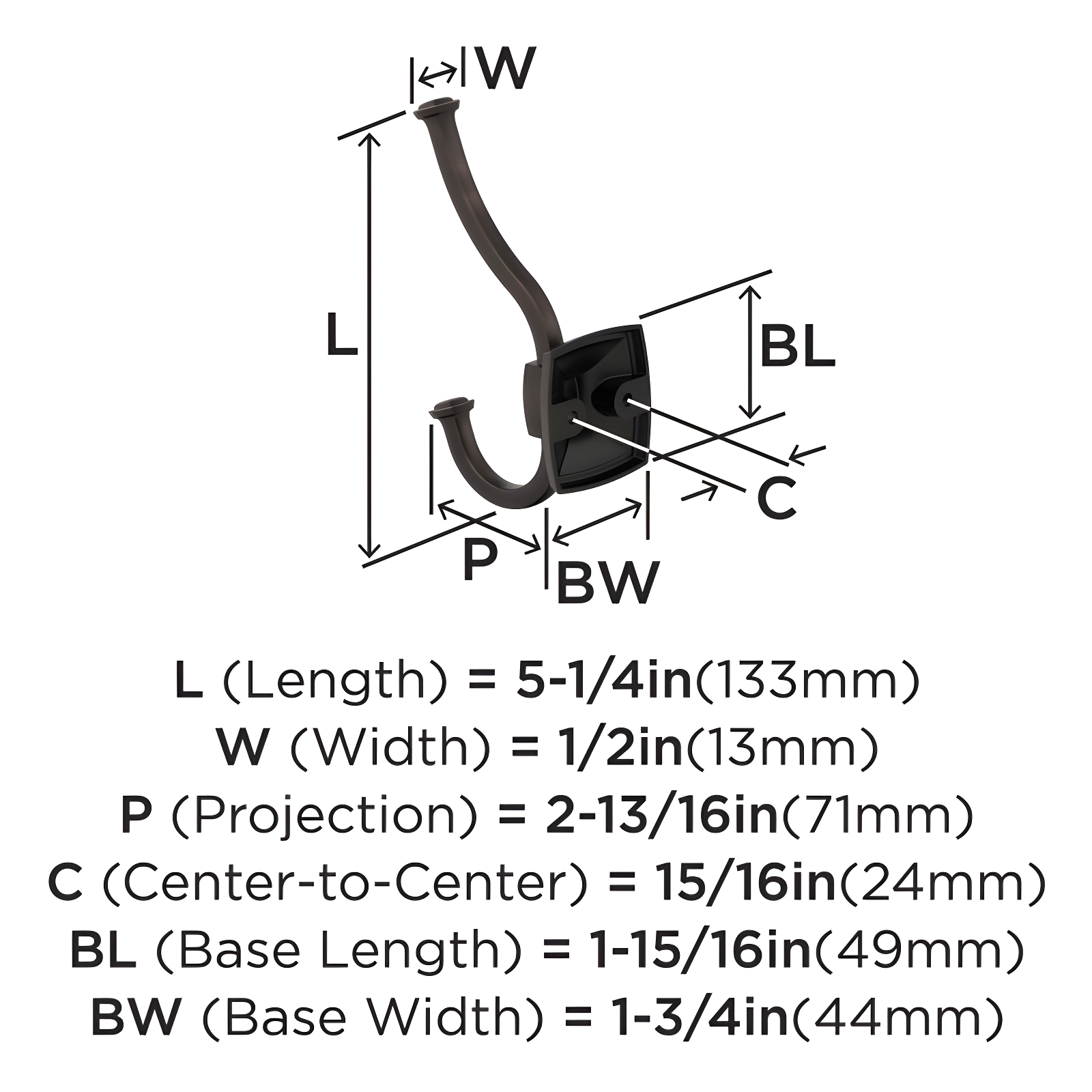 Kinsale Transitional Double Prong Decorative Wall Hook