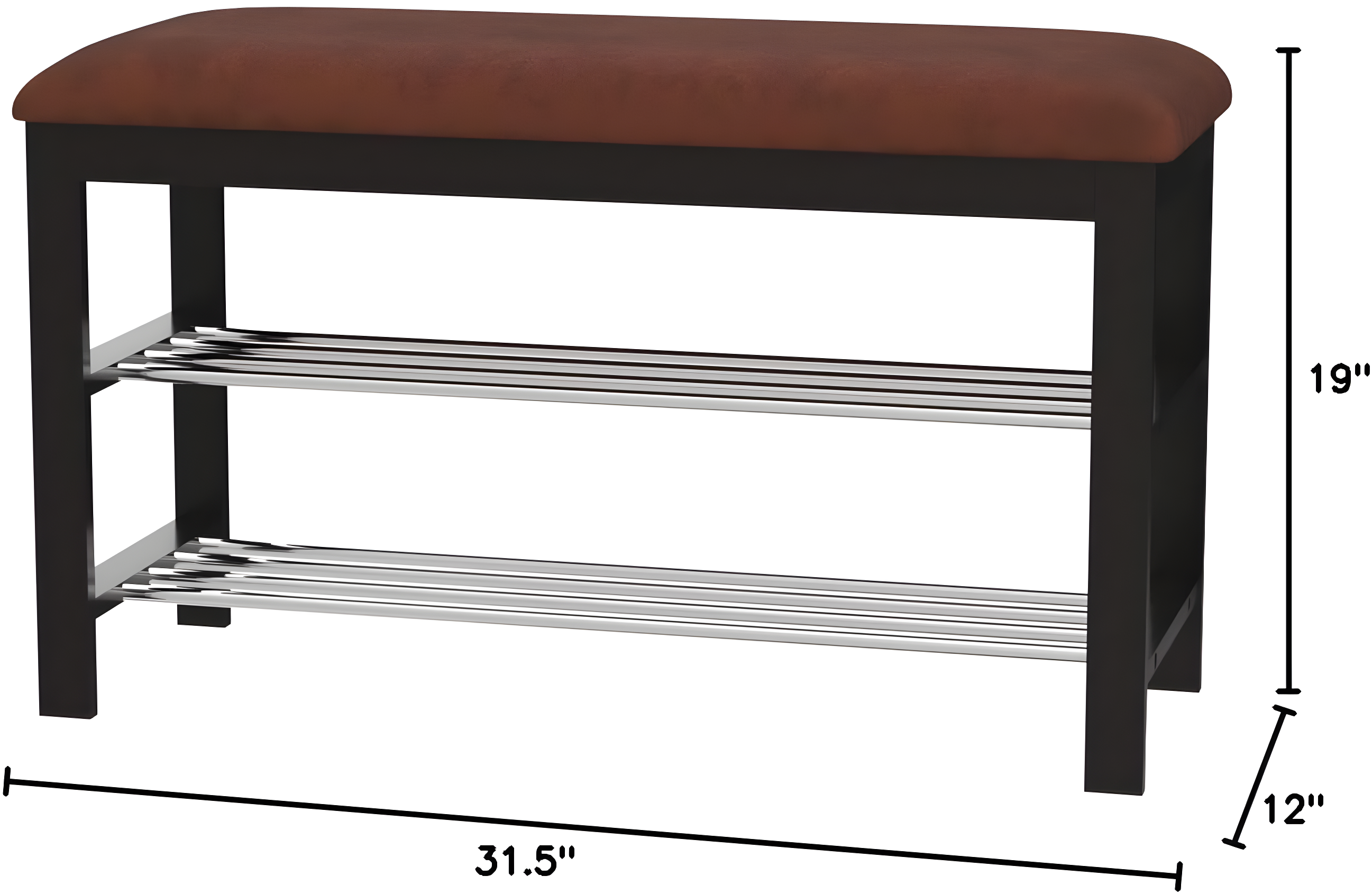 Roundhill Furniture Wood Shoe Bench with Chocolate Microfiber Seat, Black