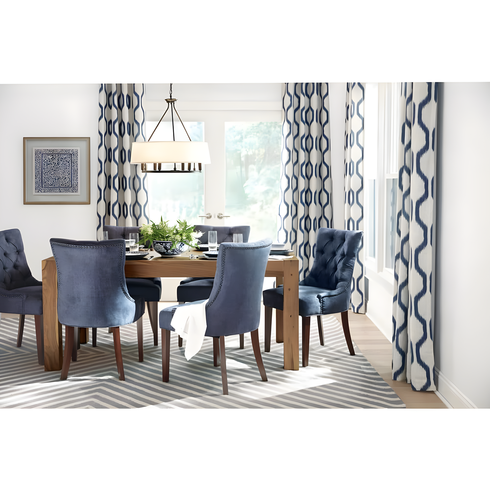 Renzo Ikat Geometric Linen Room Darkening Single Window Curtain Panel - 52" x 95" - Indigo - Elrene Home Fashions