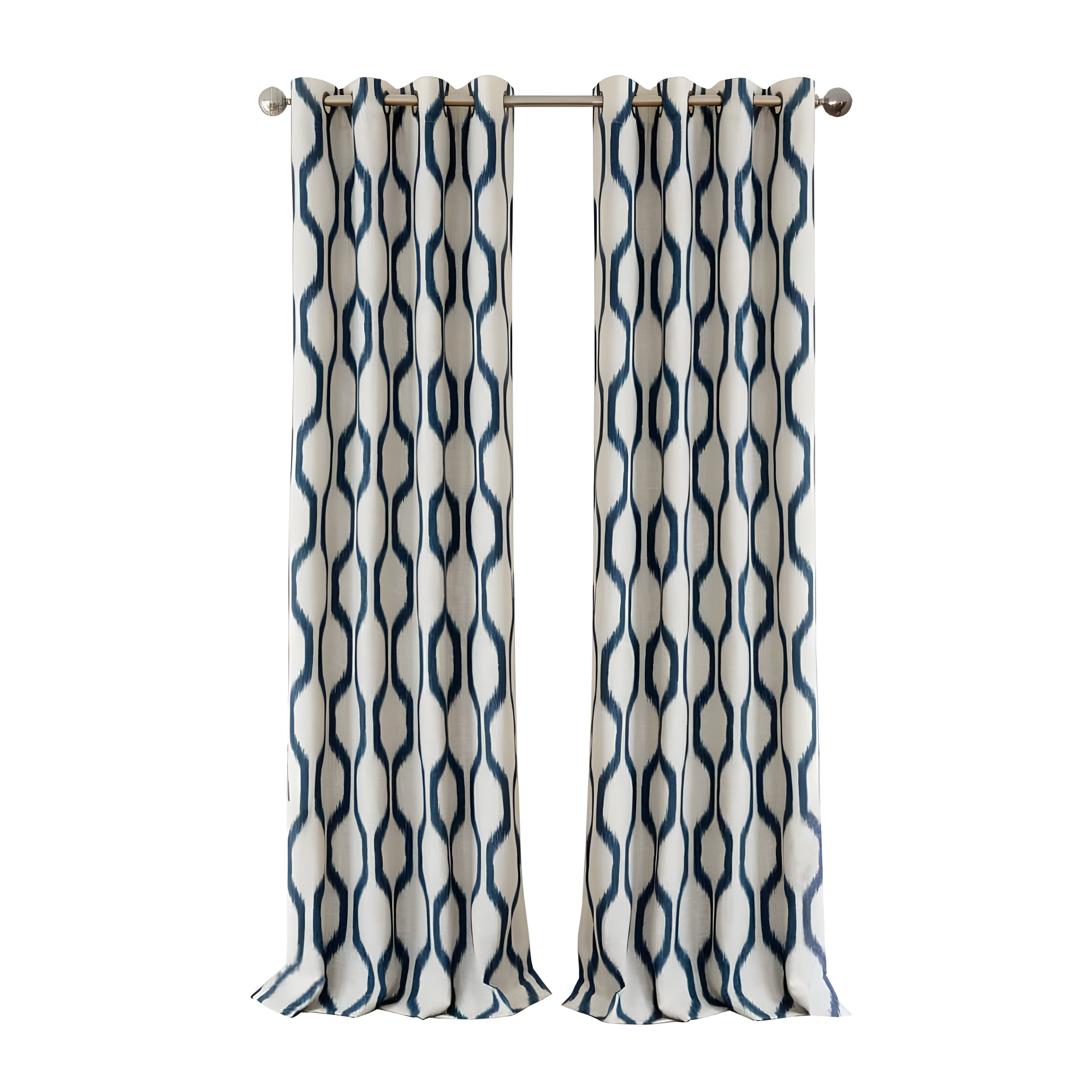 Renzo Ikat Geometric Linen Room Darkening Single Window Curtain Panel - 52" x 95" - Indigo - Elrene Home Fashions
