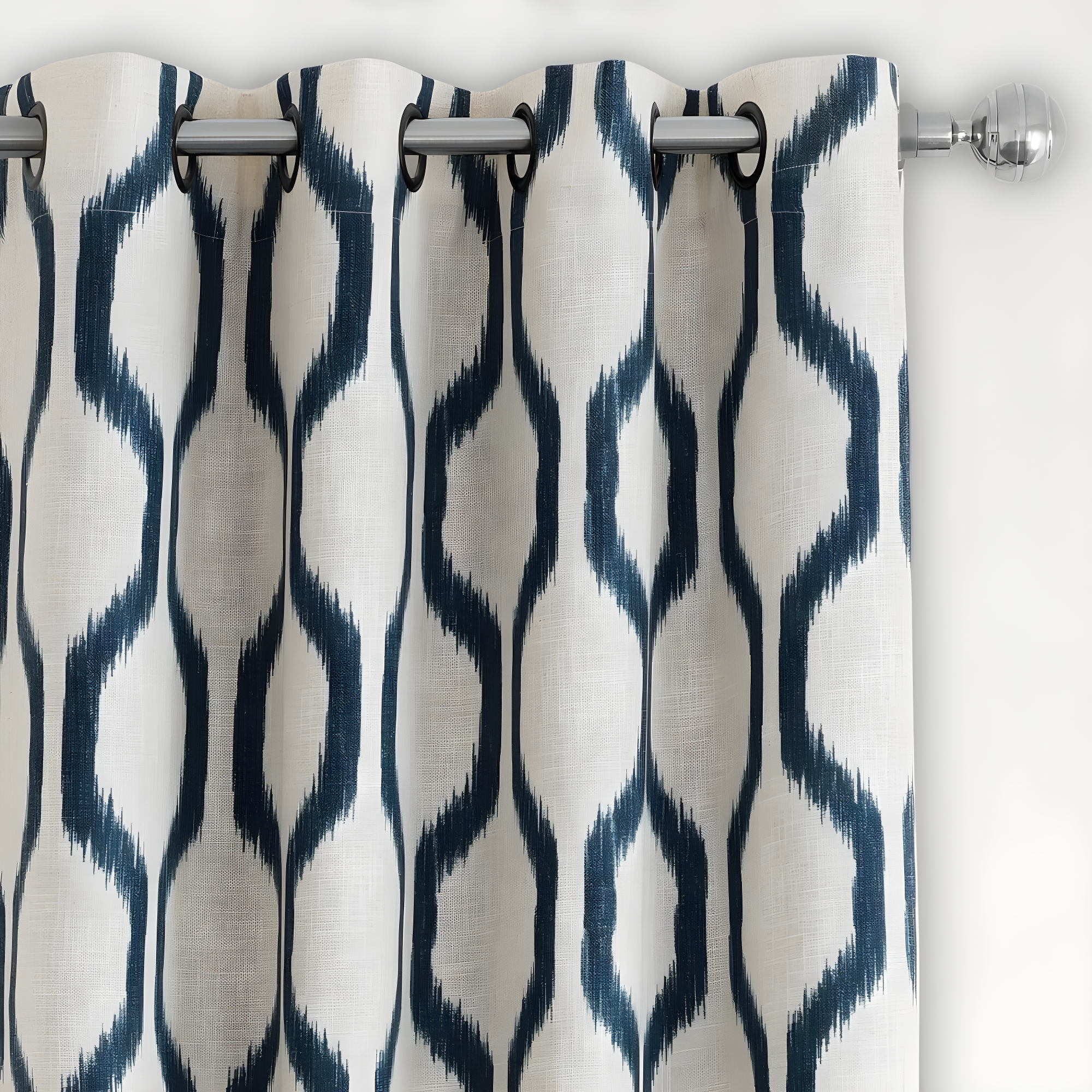 Renzo Ikat Geometric Linen Room Darkening Single Window Curtain Panel - 52" x 95" - Indigo - Elrene Home Fashions