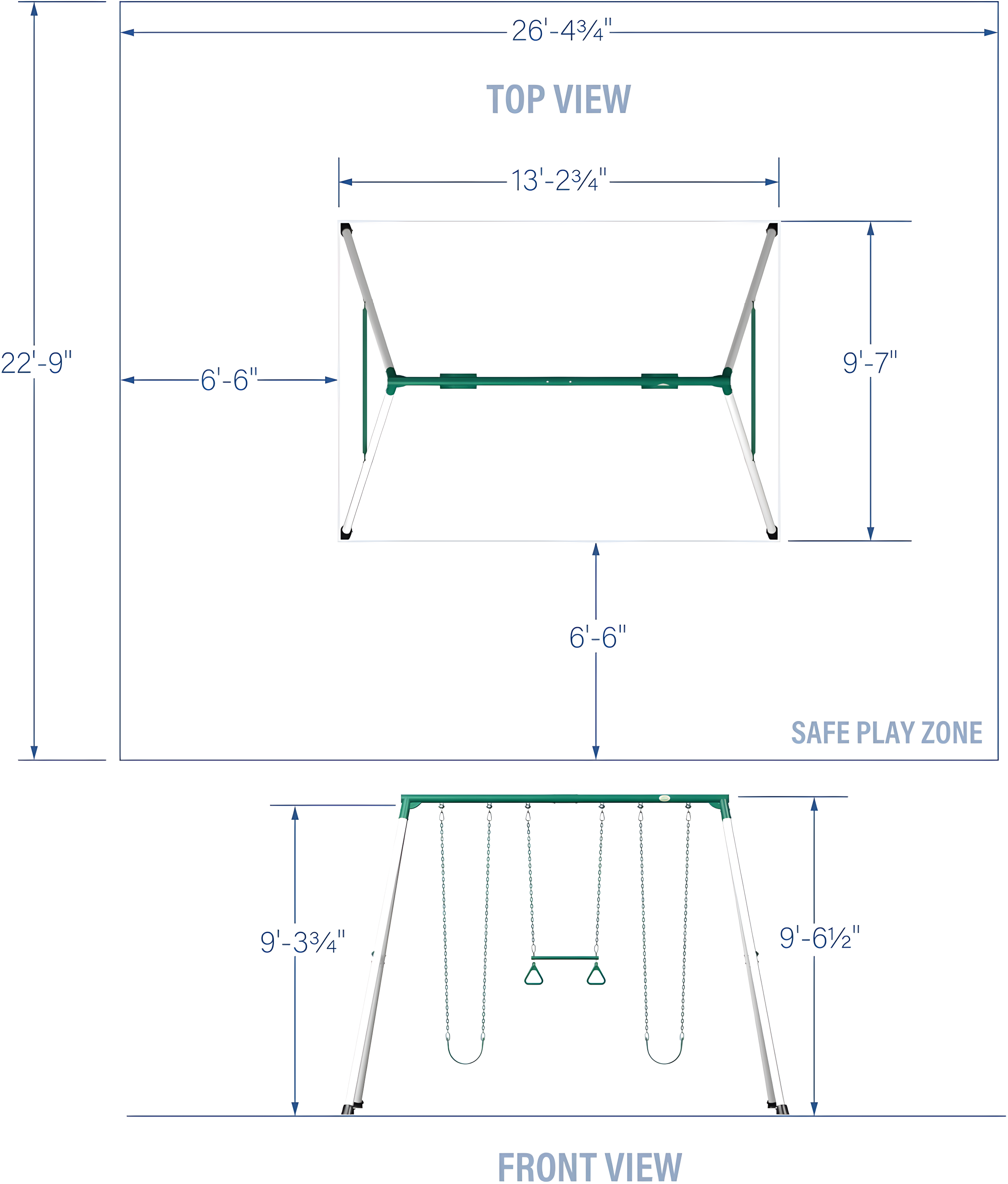 Backyard Discovery Backyard Discovery Big Brutus Galvanized Steel A-Frame Swing Set with Two Belt Swings and One Trapeze Bar