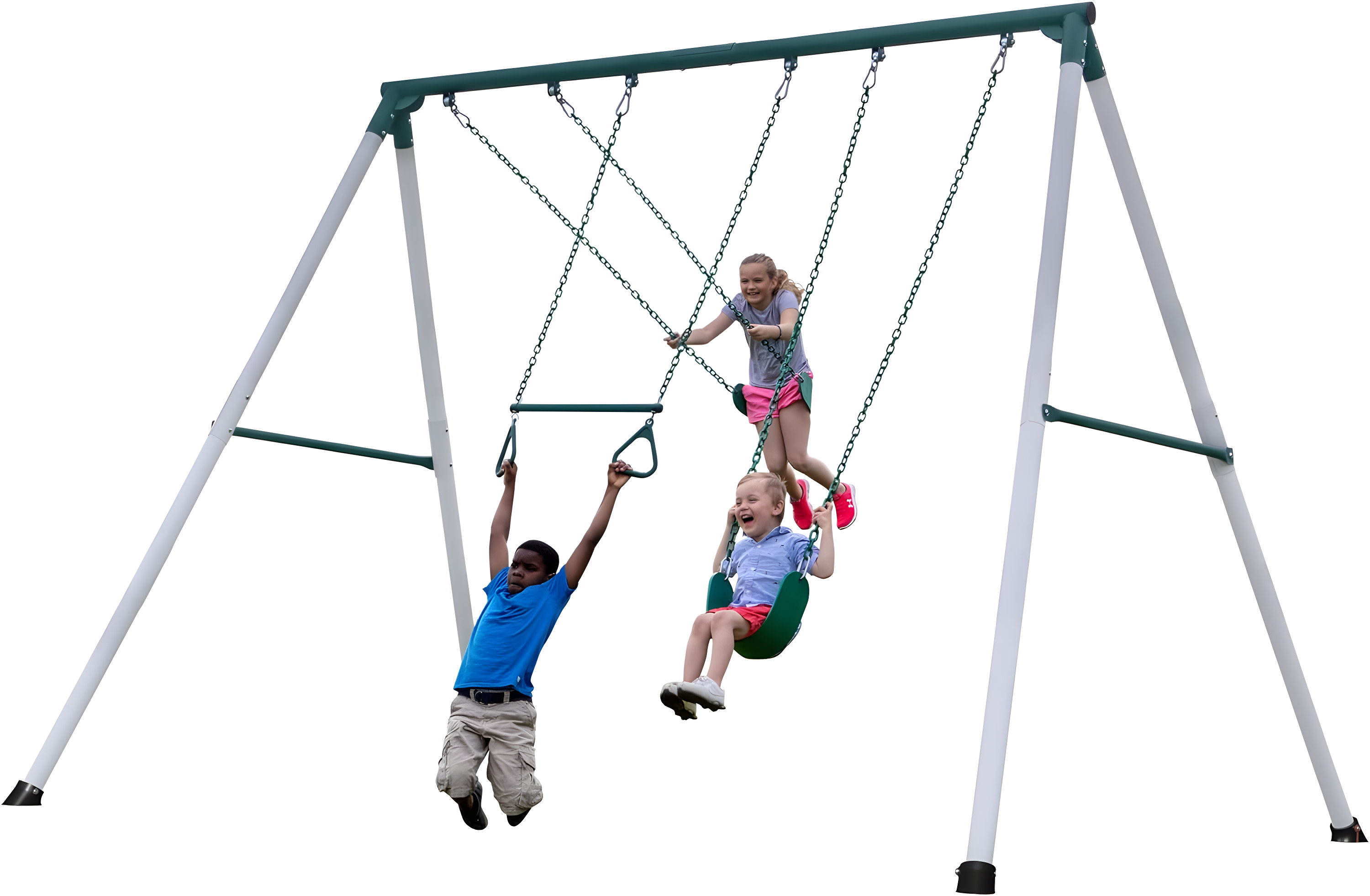 Backyard Discovery Backyard Discovery Big Brutus Galvanized Steel A-Frame Swing Set with Two Belt Swings and One Trapeze Bar