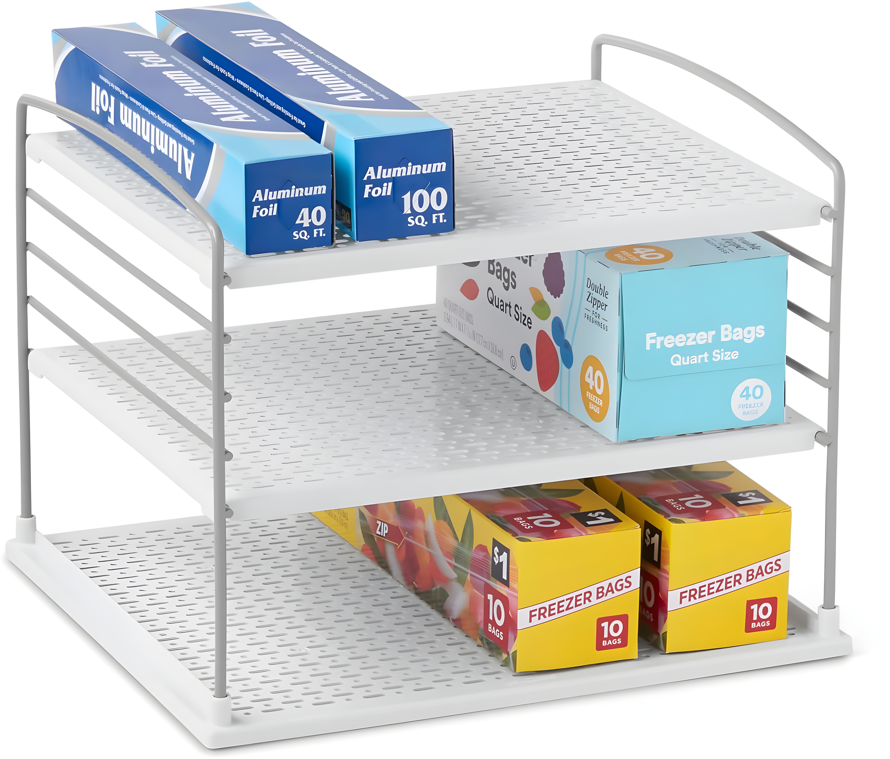 Adjustable White Steel and Plastic Kitchen Box Organizer