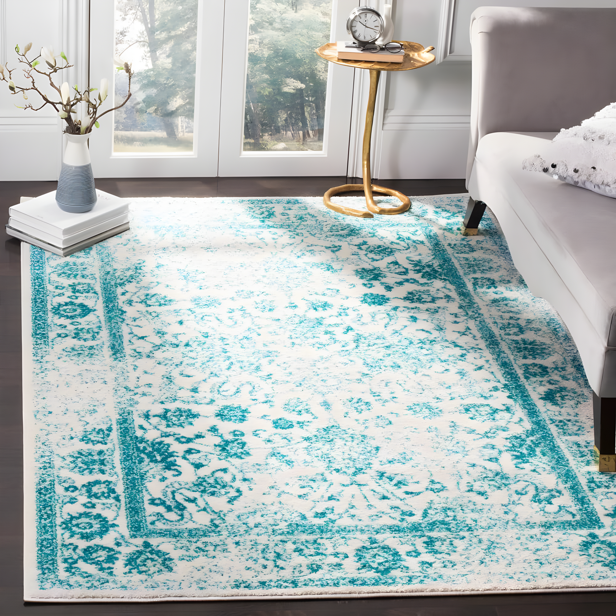 Adirondack ADR109 Machine Made Indoor Area Rug - Ivory/Teal - 6'x9' - Safavieh