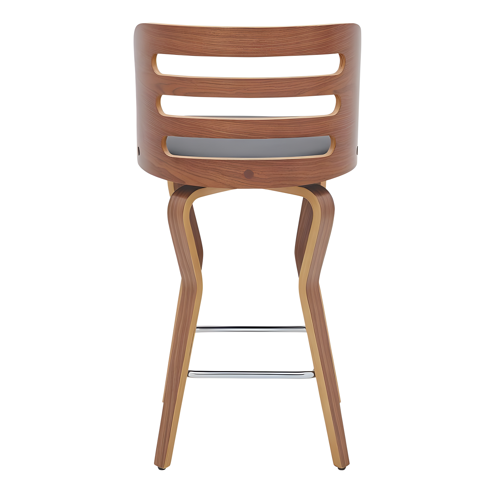 Armen Living 26" Verne Counter Height Barstool with Faux Leather and Wood Finish Walnut/Gray