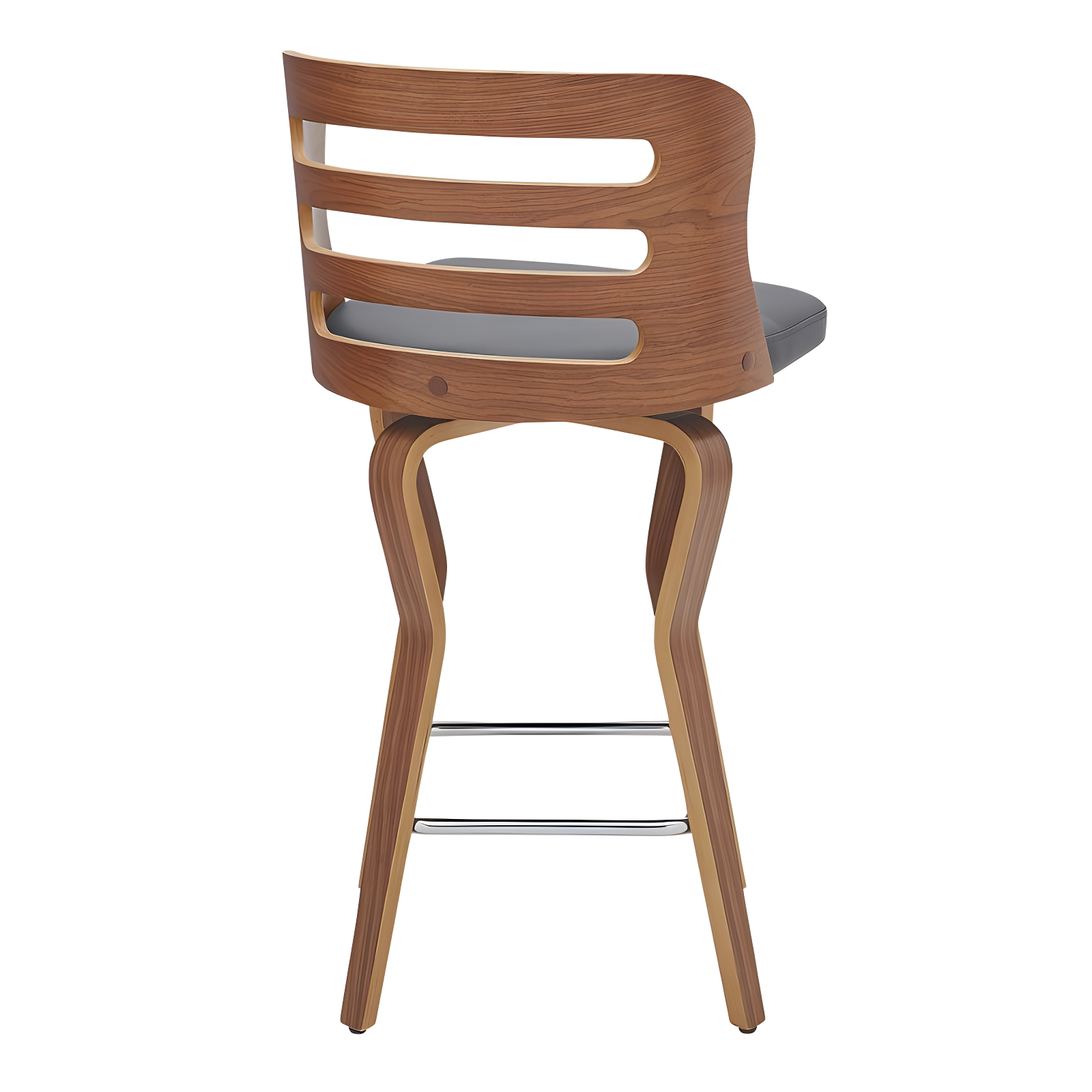 Armen Living 26" Verne Counter Height Barstool with Faux Leather and Wood Finish Walnut/Gray