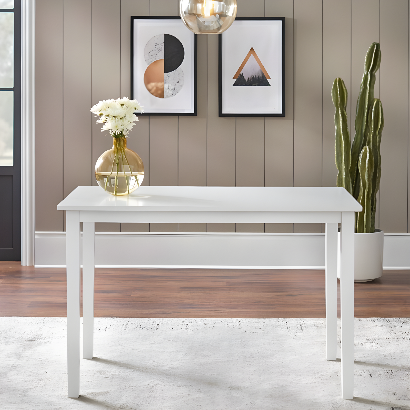 Buylateral Shaker Rectangular Dining Table White: Transitional Style, Rubberwood, 4-Seat