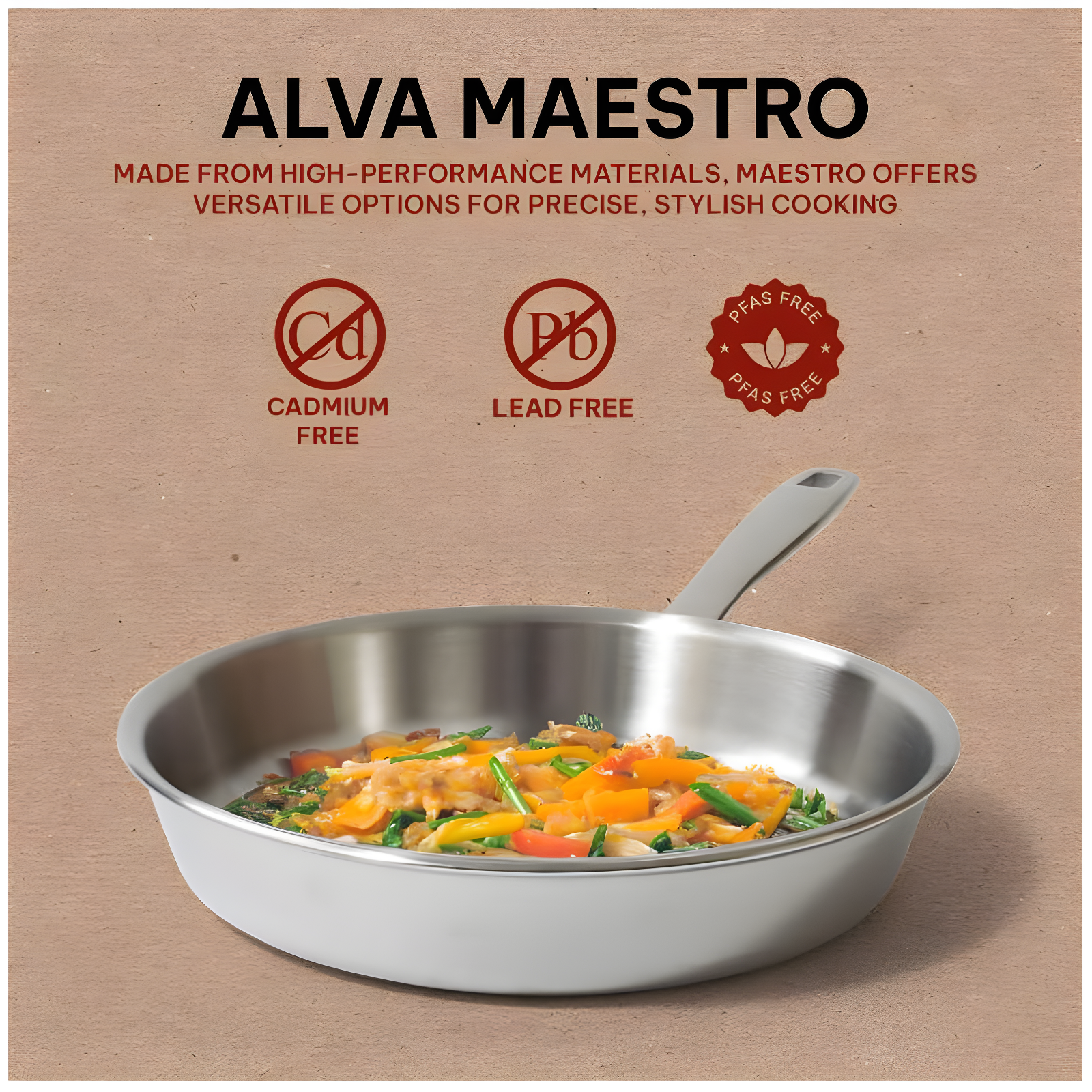 Alva Alva Maestro Premium 5-Ply Stainless Steel Frying Pan - Polished Stainless Steel