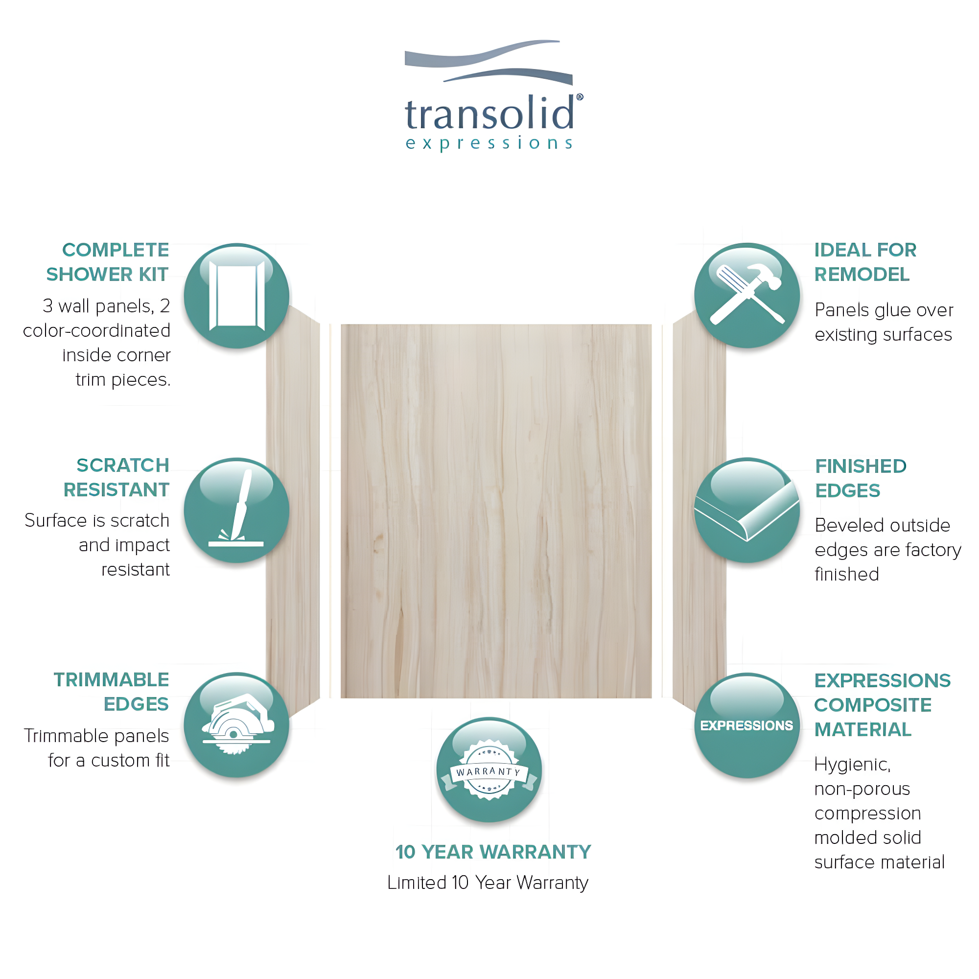Transolid Expressions 60'' W 36'' D 72'' H Glue Up Solid Surface Wall