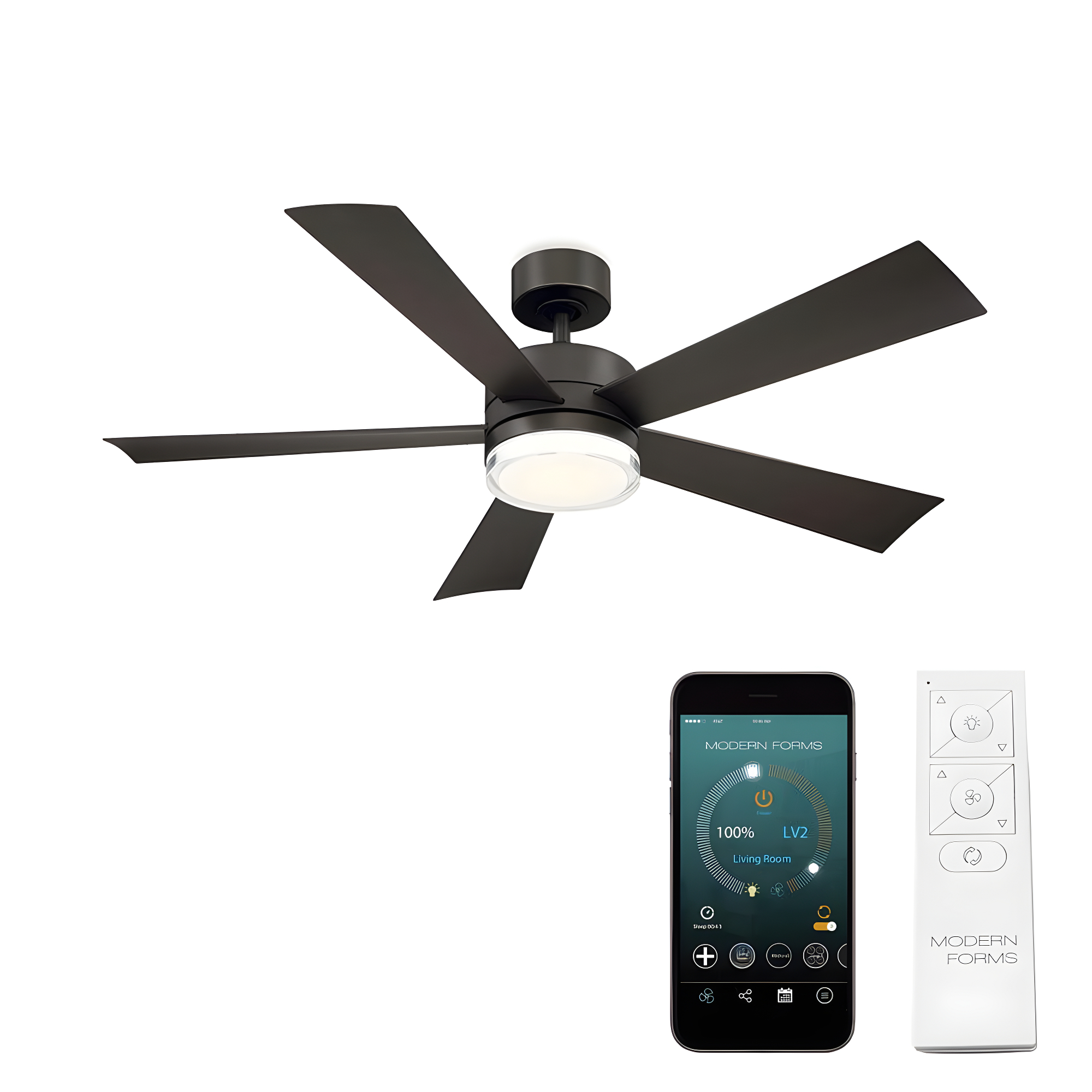 Wynd 5 - Blade Outdoor /Indoor Smart Ceiling Fan with Remote Control and LED Light Kit Included, Works With Alexa and iOS or Android App