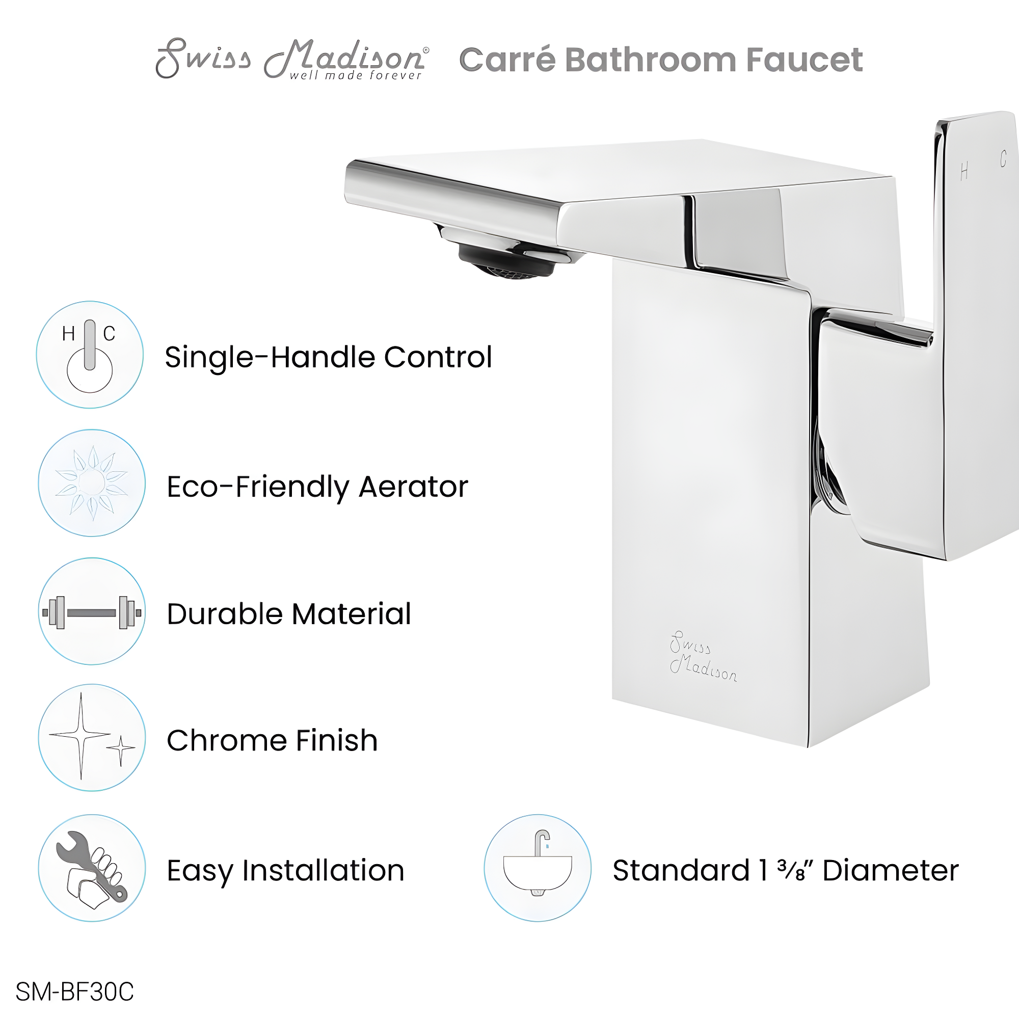 Carre Single Hole, Single-Handle, Bathroom Faucet
