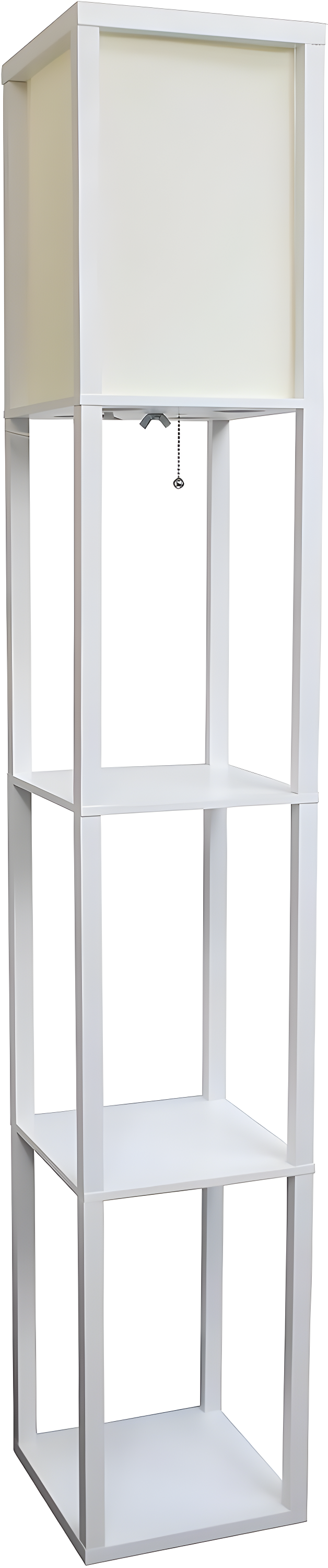 Simple Designs 62.5" Floor Lamp Etagere Organizer Storage Shelf with Linen Shade, White