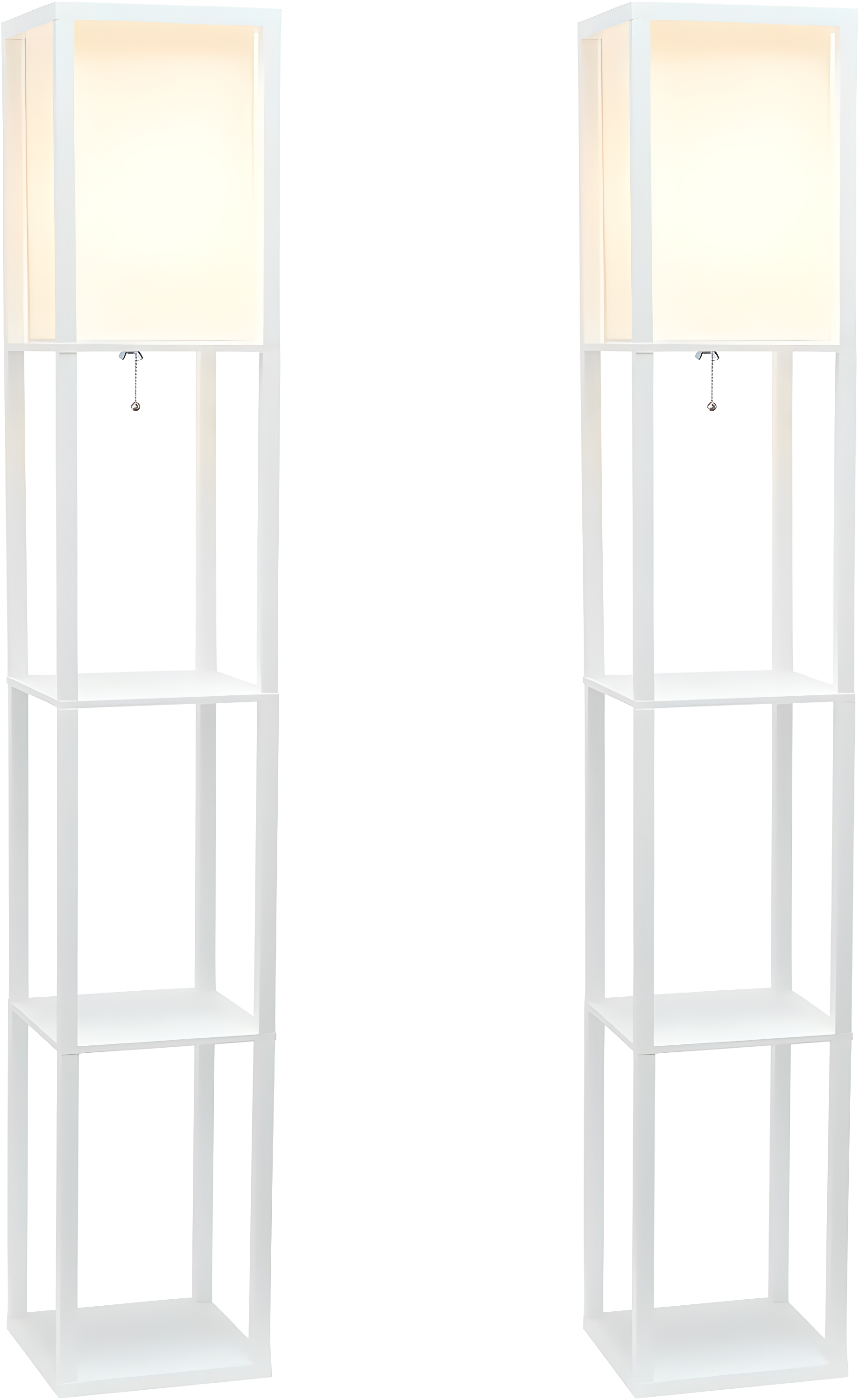 Simple Designs 62.5" Floor Lamp Etagere Organizer Storage Shelf with Linen Shade, White