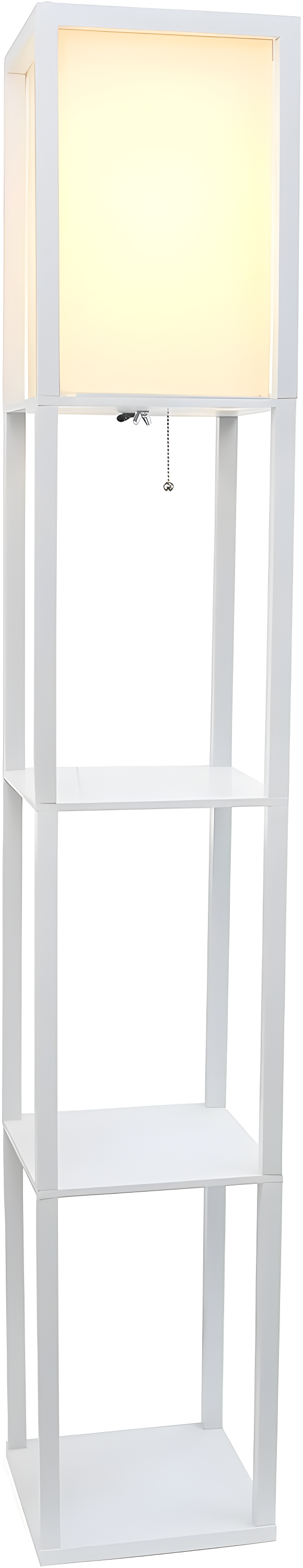 Simple Designs 62.5" Floor Lamp Etagere Organizer Storage Shelf with Linen Shade, White