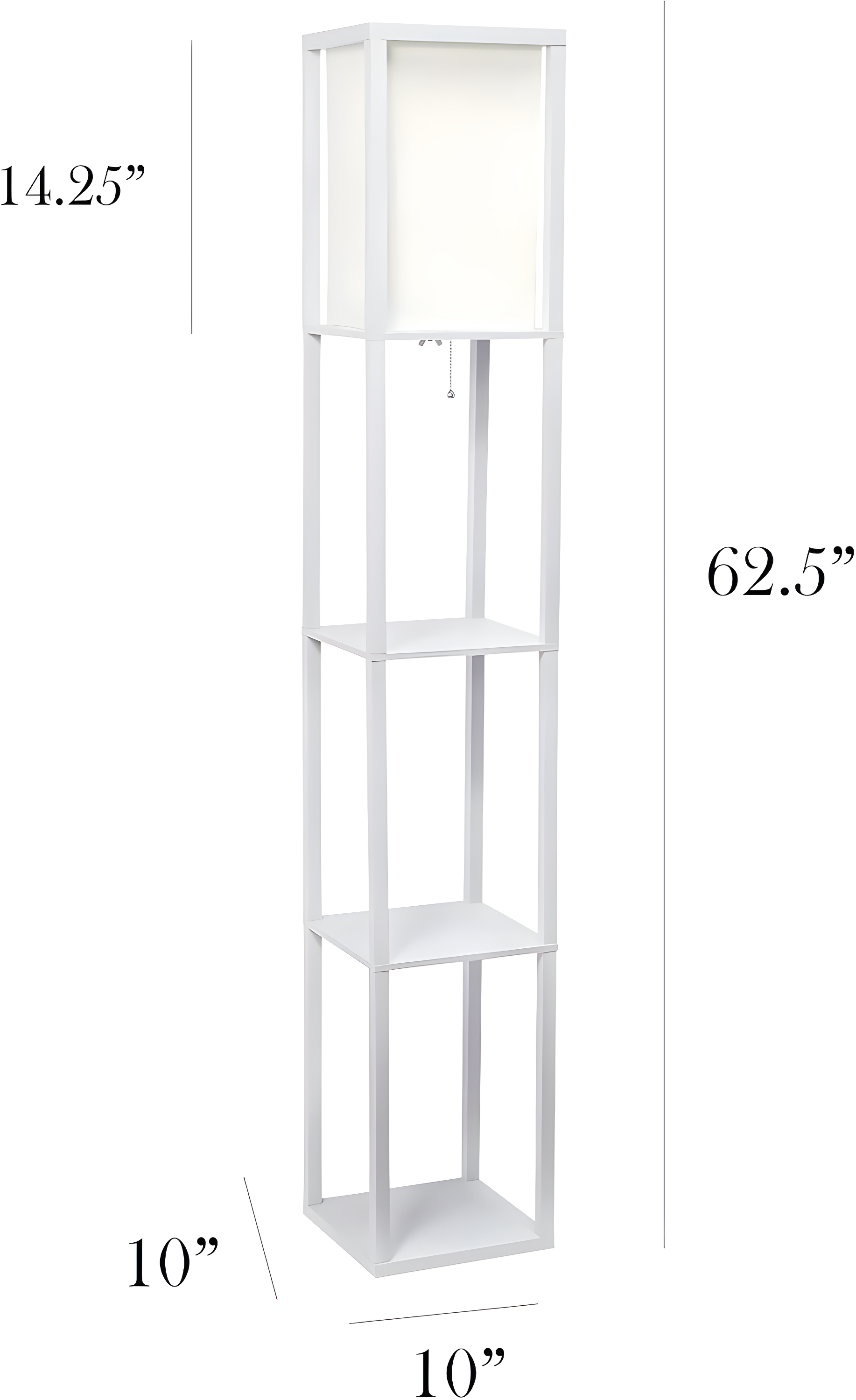 Simple Designs 62.5" Floor Lamp Etagere Organizer Storage Shelf with Linen Shade, White