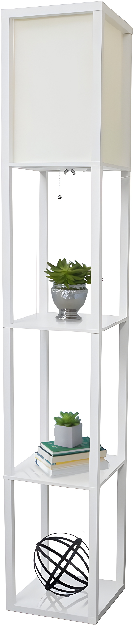 Simple Designs 62.5" Floor Lamp Etagere Organizer Storage Shelf with Linen Shade, White