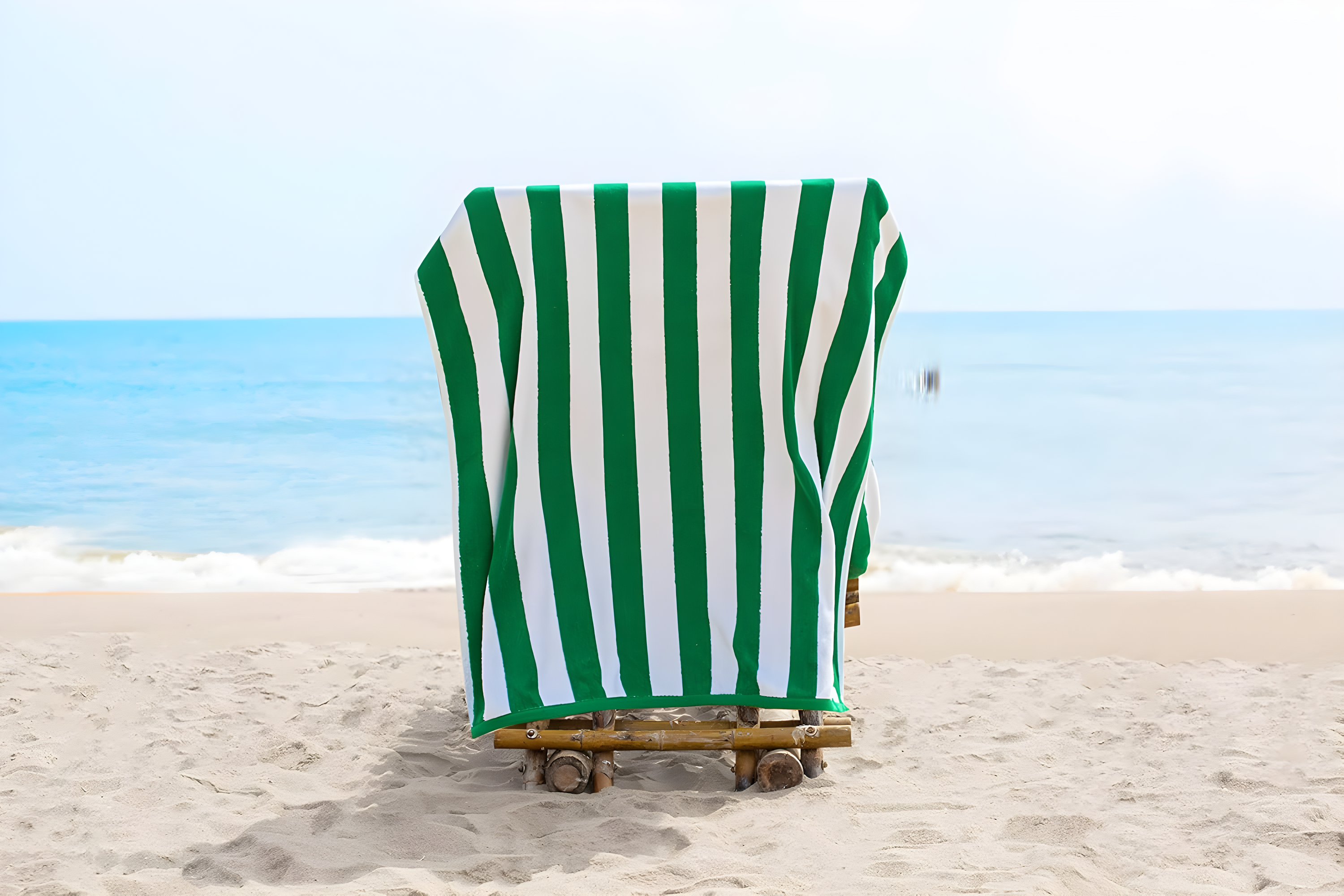 American Soft Linen Beach Towel, 100% Cotton Cabana Striped Beach Towel, 30 in by 60 in Soft Absorbent Beach Pool Towel
, Green