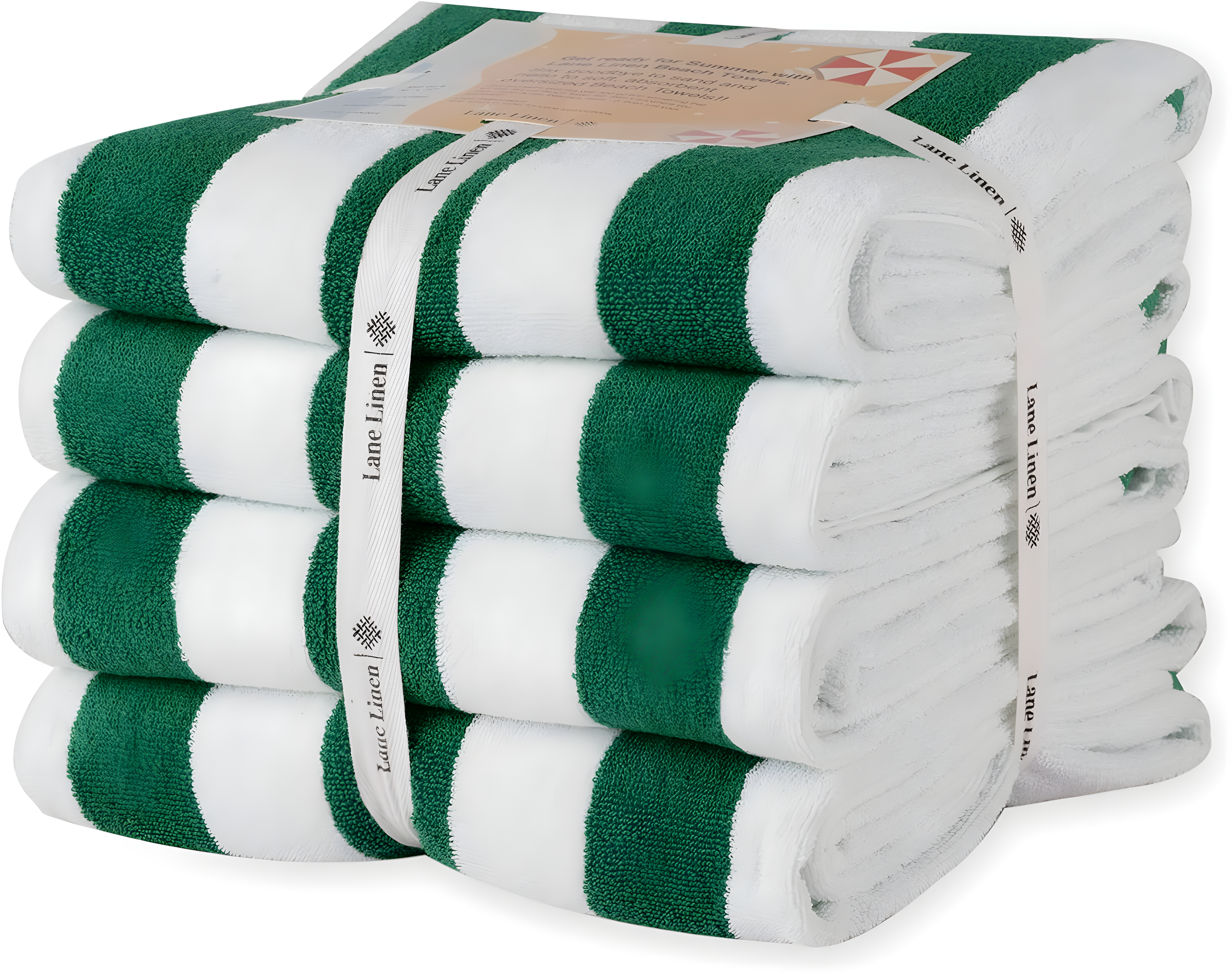 American Soft Linen Beach Towel, 100% Cotton Cabana Striped Beach Towel, 30 in by 60 in Soft Absorbent Beach Pool Towel
, Green