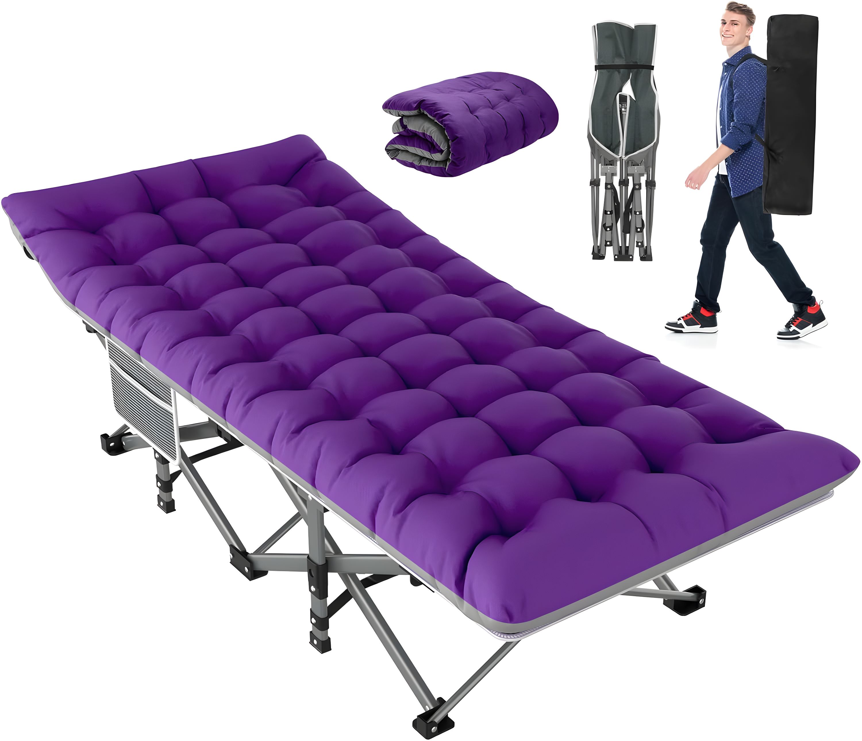 Suteck Folding Camping Cot Portable Outdoor Heavy Duty Sleeping Cot with Mattress and Carry Bag
