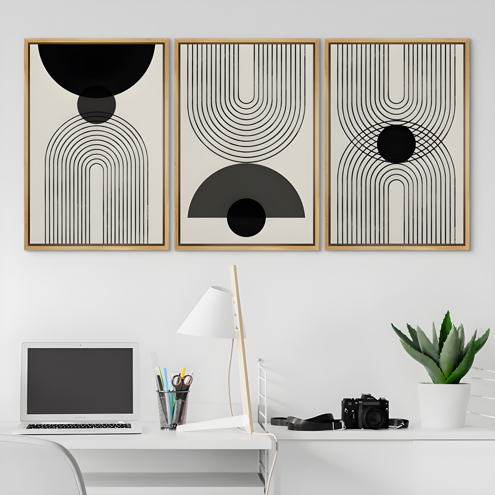 SIGNLEADER Mid-Century Modern Black And White Minimalist Abstract Home Decor Framed Wall Art Work Canvas Print & Reviews | Wayfair