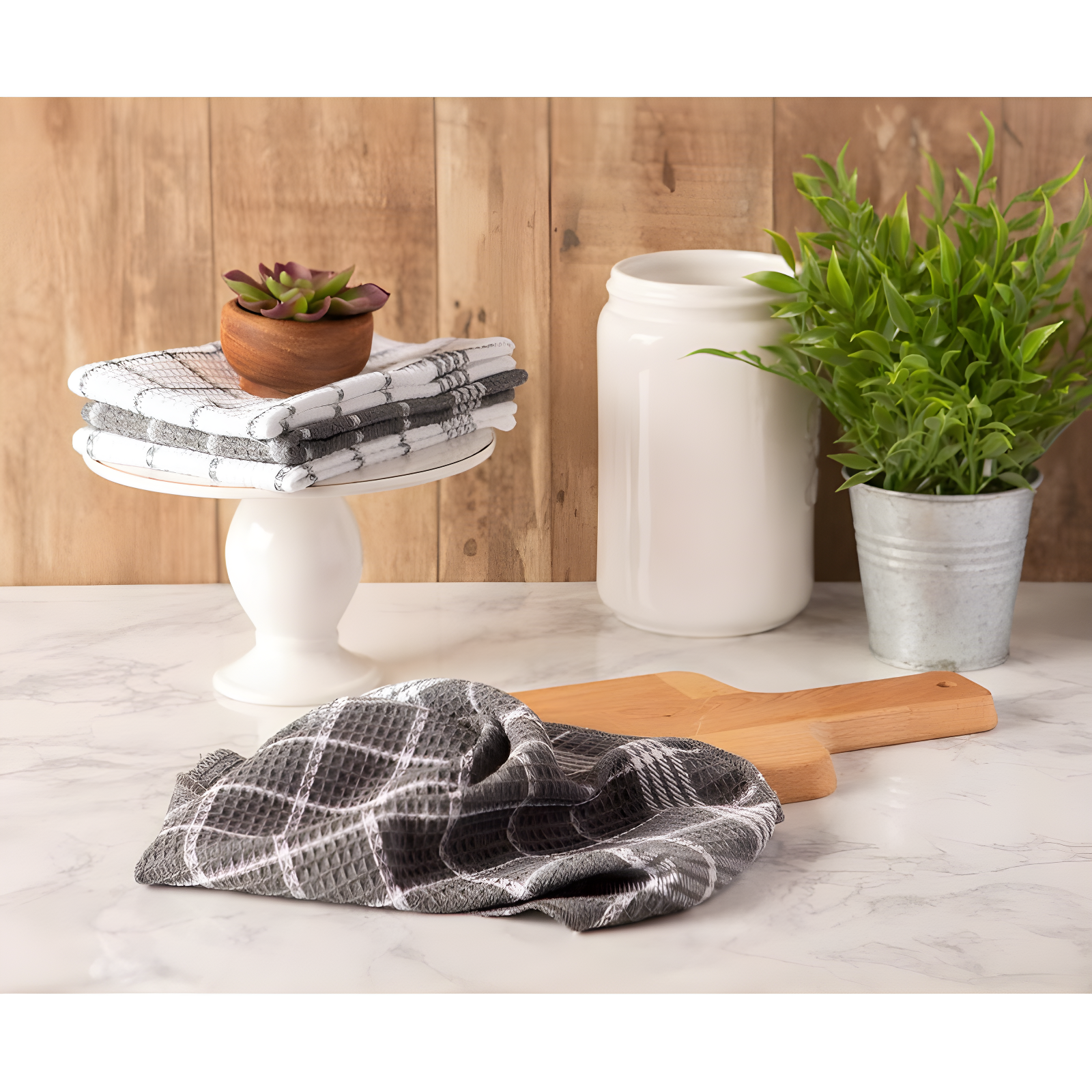 Waffle Weave Cotton Plaid Waffle Dish Cloth Kitchen Towel (Set of 12)