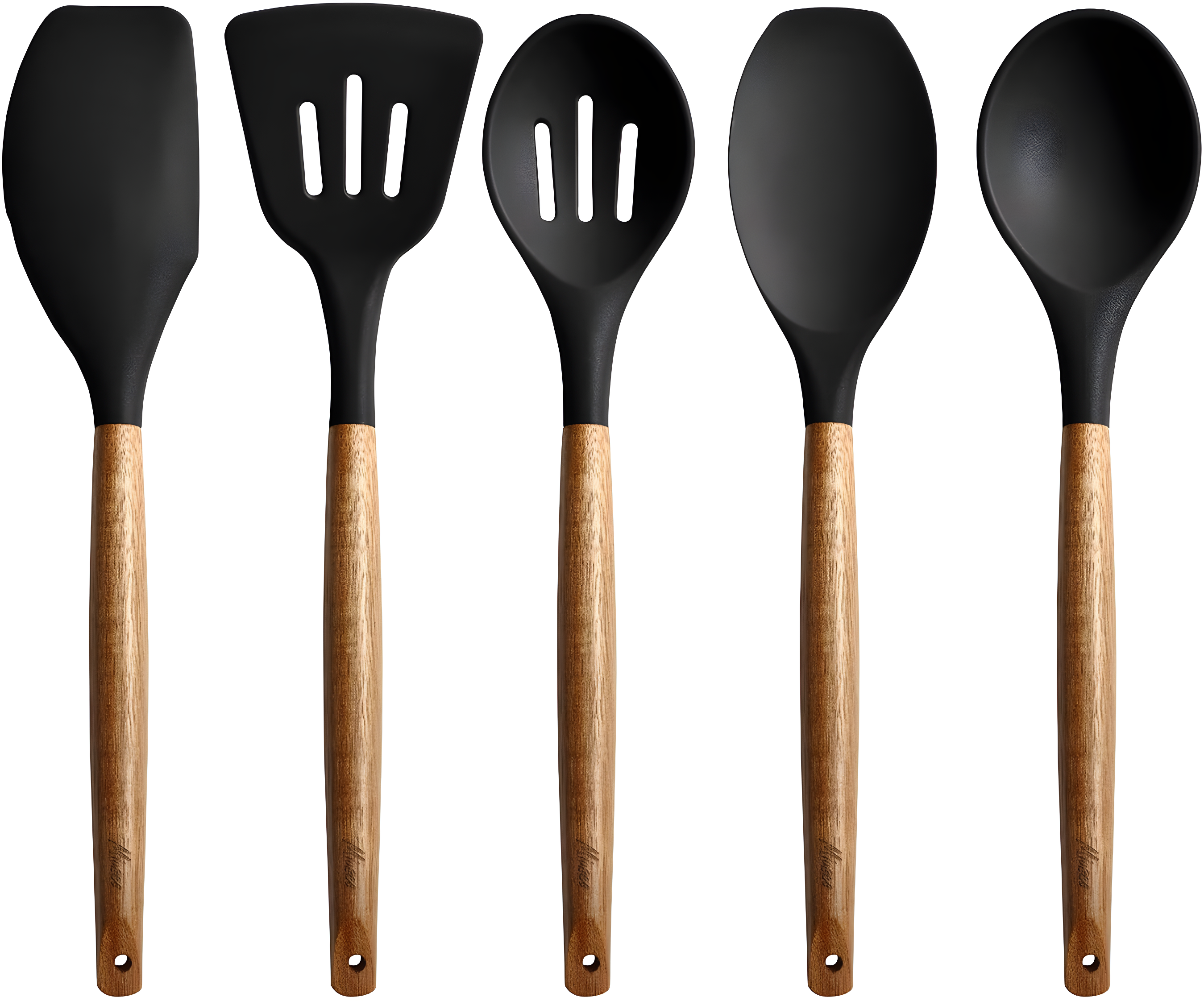 Kitchen Utensils Set, Silicone Cooking Utensils Set,Non-Stick Silicone Spatula Set with Natural Acacia Hard Wood Handle, 5 Piece, Upgraded Thickened Cookware