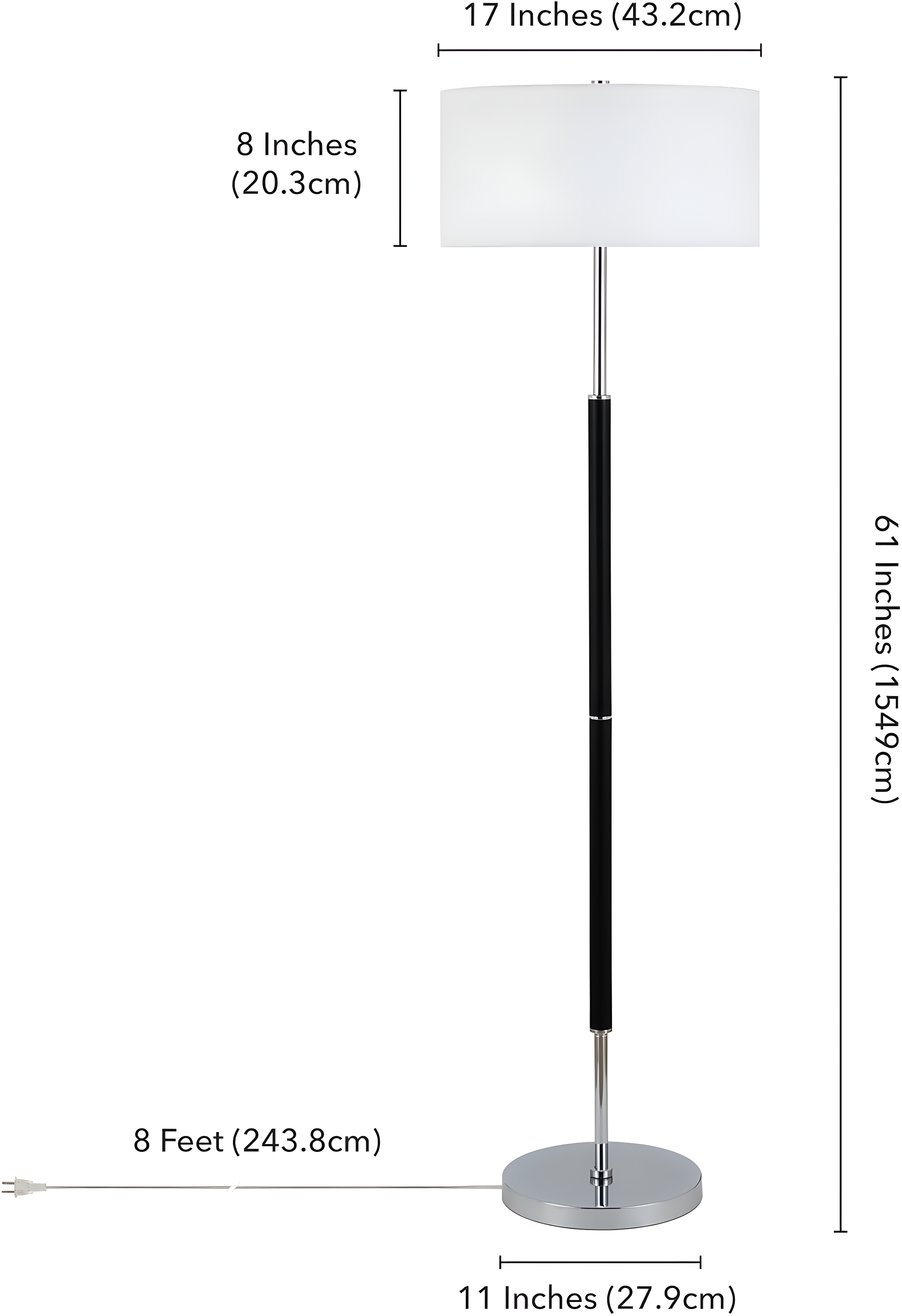 Henn&Hart 17" Matte White/Polished Nickel Metal/Fabric Floor Lamp