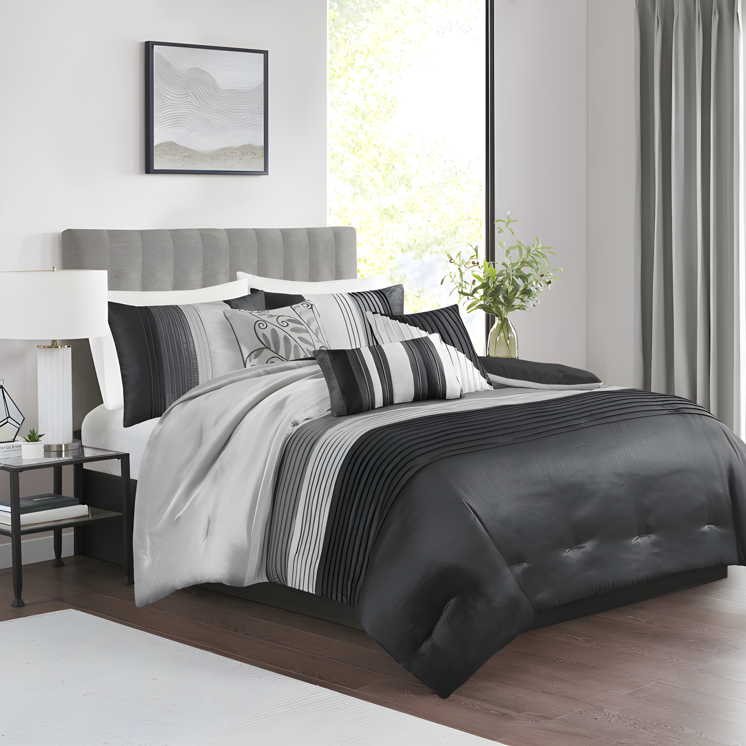Madison Park Amherst 7 Piece Striped and Pleated Comforter Set