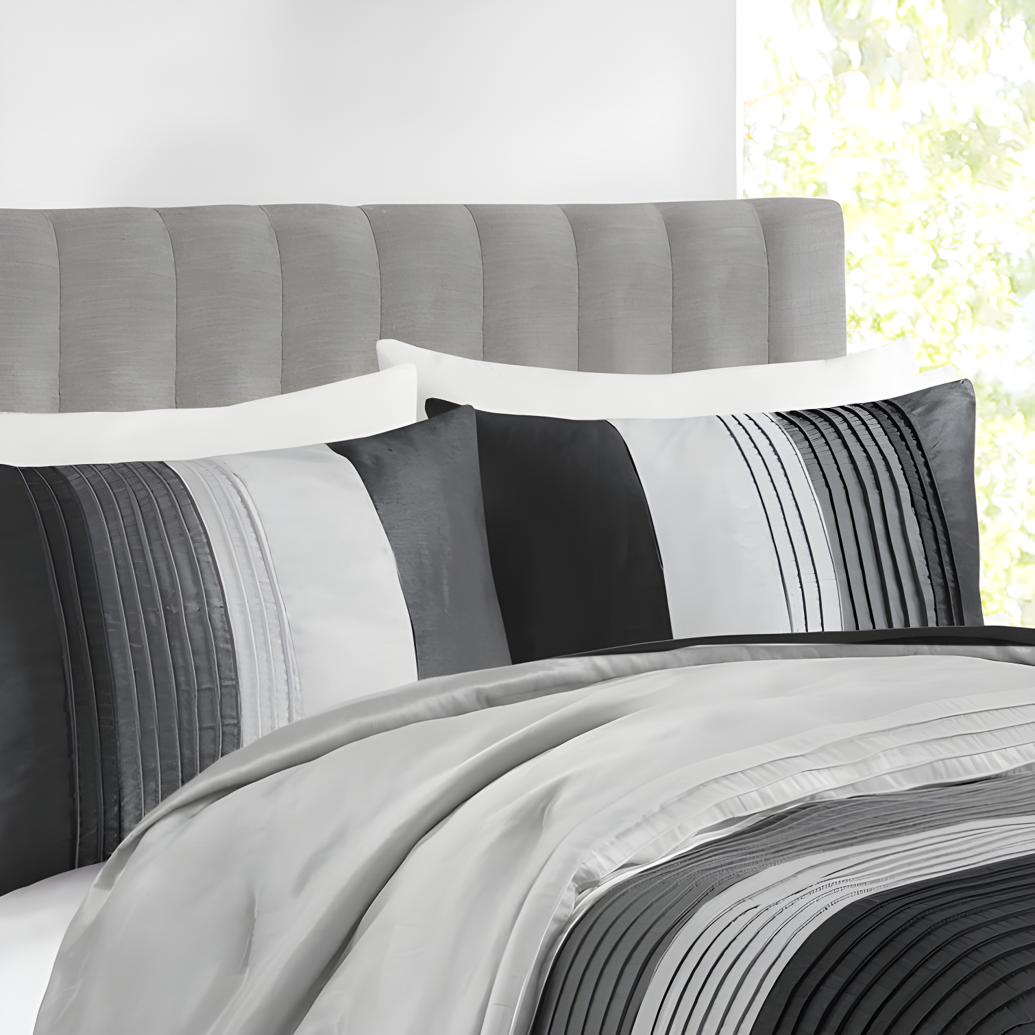 Madison Park Amherst 7 Piece Striped and Pleated Comforter Set