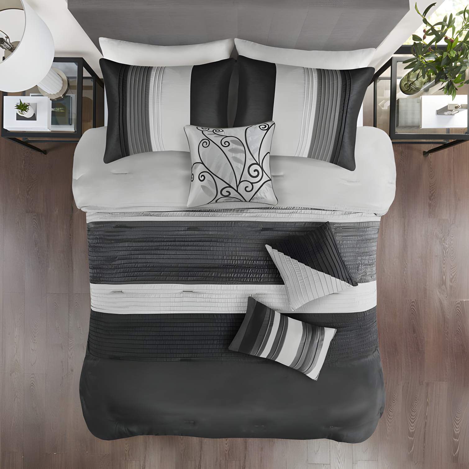 Madison Park Amherst 7 Piece Striped and Pleated Comforter Set