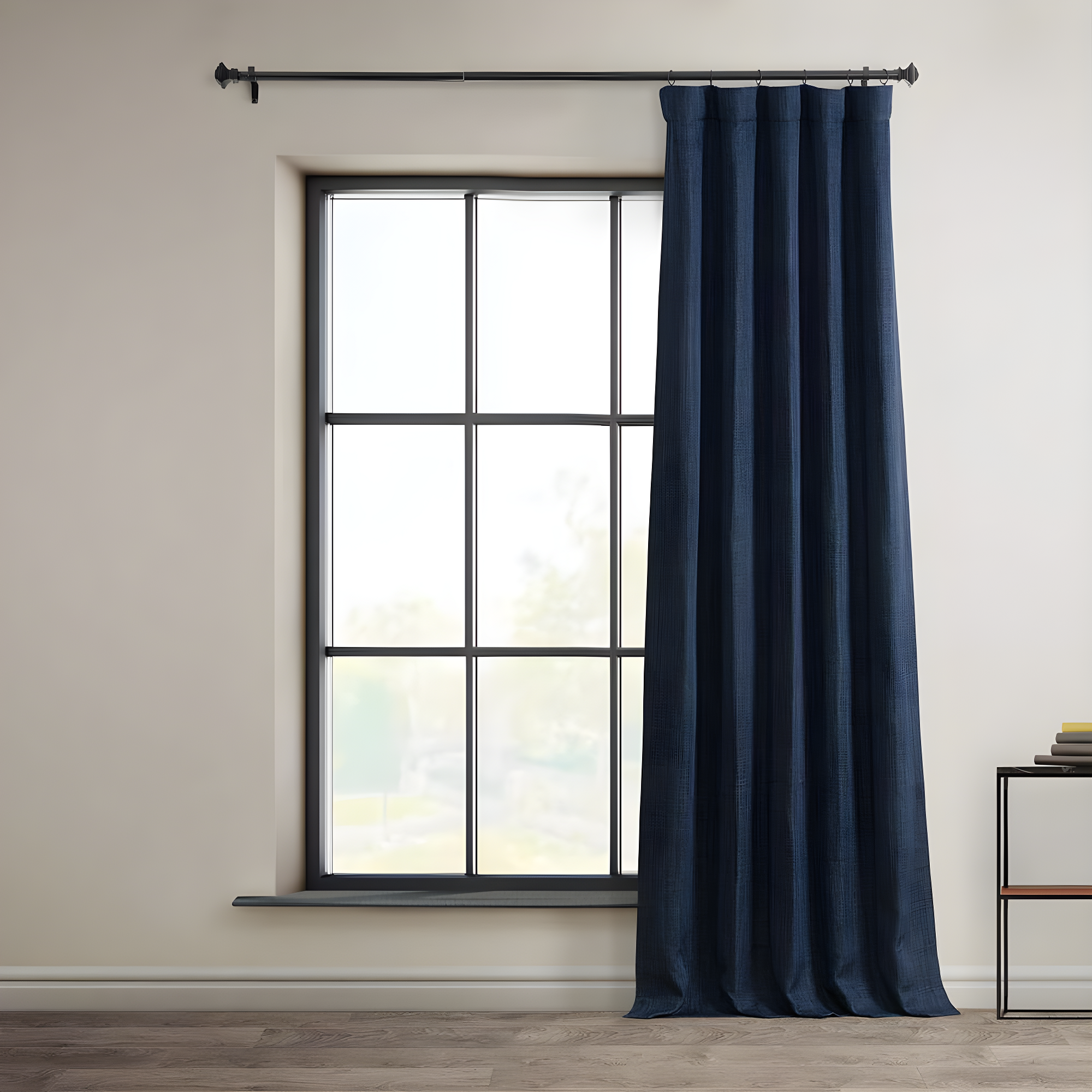 Indigo Faux Linen Room Darkening Curtain (1 Panel), Indigo, 50W X 84L
