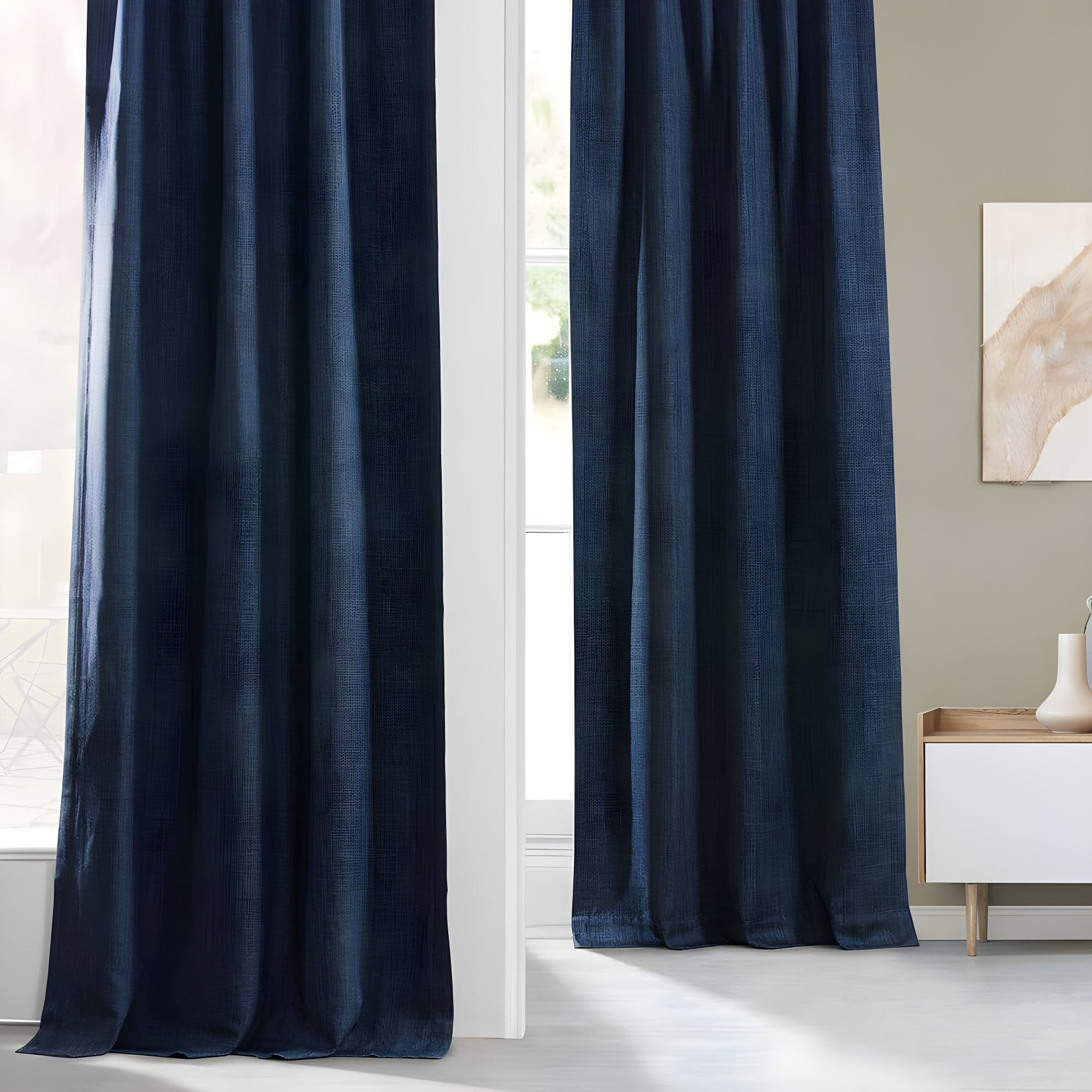 Indigo Faux Linen Room Darkening Curtain (1 Panel), Indigo, 50W X 84L