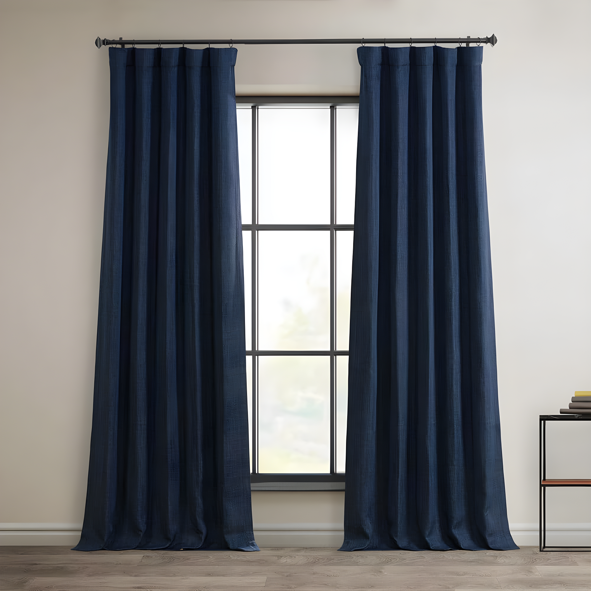 Indigo Faux Linen Room Darkening Curtain (1 Panel), Indigo, 50W X 84L