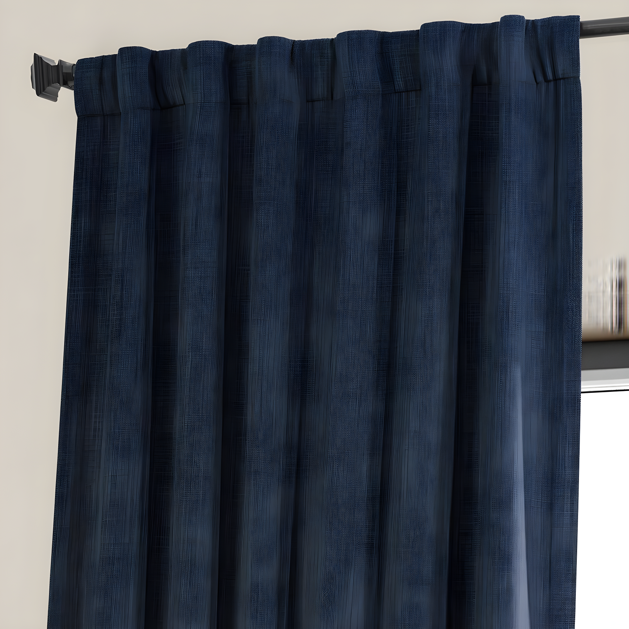 Indigo Faux Linen Room Darkening Curtain (1 Panel), Indigo, 50W X 84L