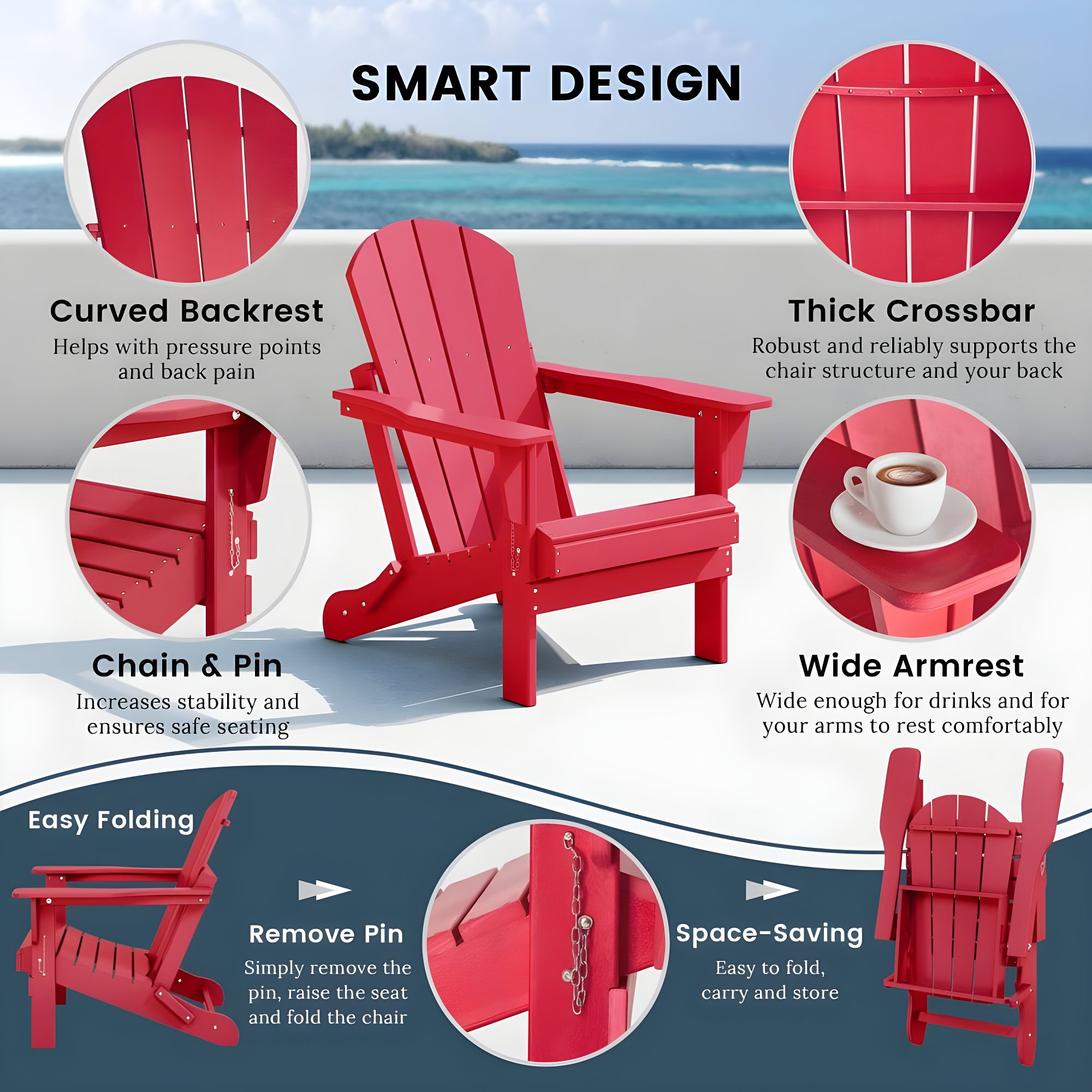 Red Poly Adirondack Outdoor Folding Armchair Set of 2