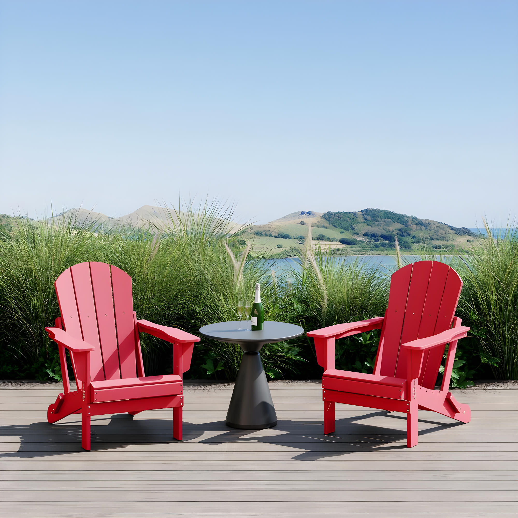 Red Poly Adirondack Outdoor Folding Armchair Set of 2