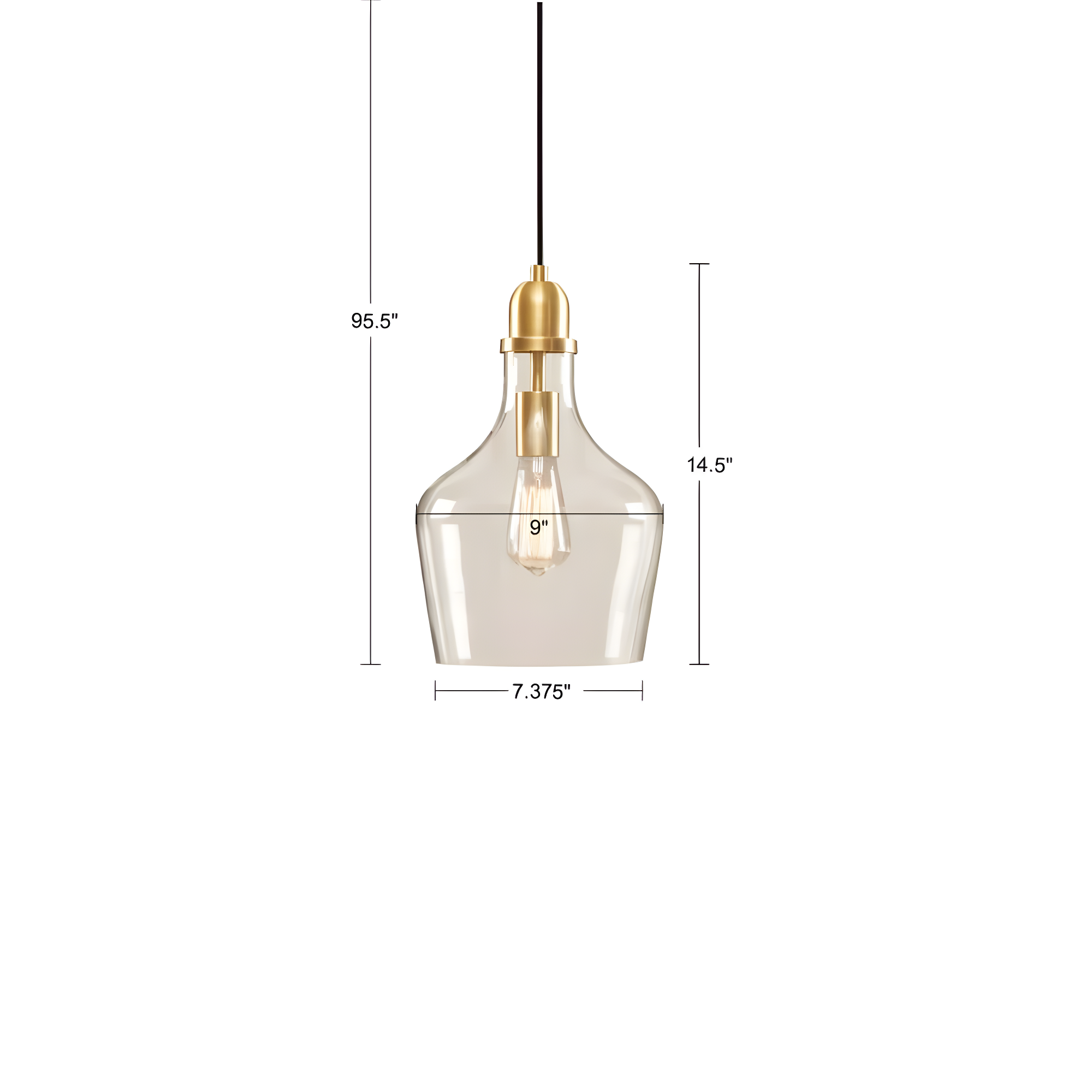 Ink+Ivy 9"x95.5" Auburn Bell Shaped Hanging Glass Simple Industrial Pendant Light Gold: Modern Ceiling Fixture, 60W E26, Adjustable Height