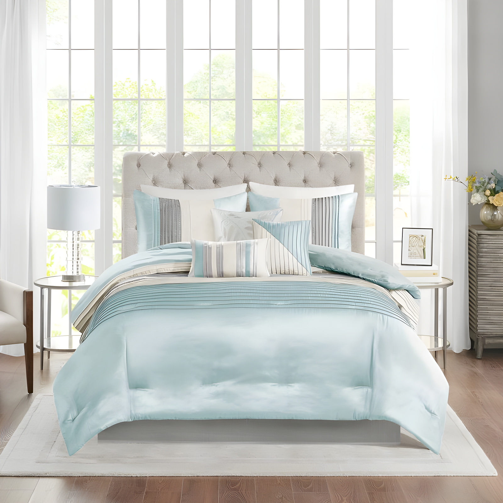 Madison Park Amherst 7 Piece Striped and Pleated Comforter Set