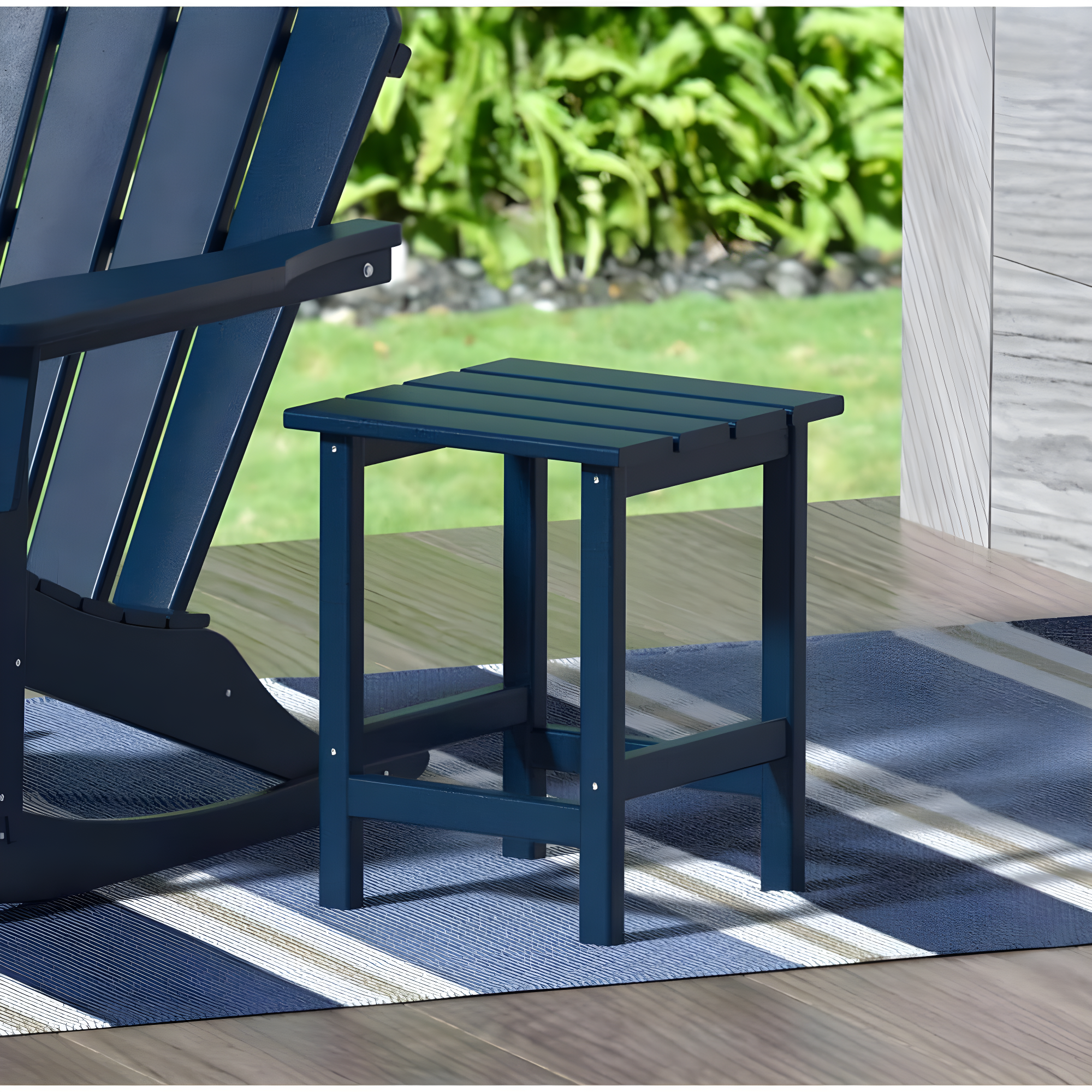 Polytrends  Laguna Hdpe All Weather Outdoor Patio Square Side Table Navy Blue