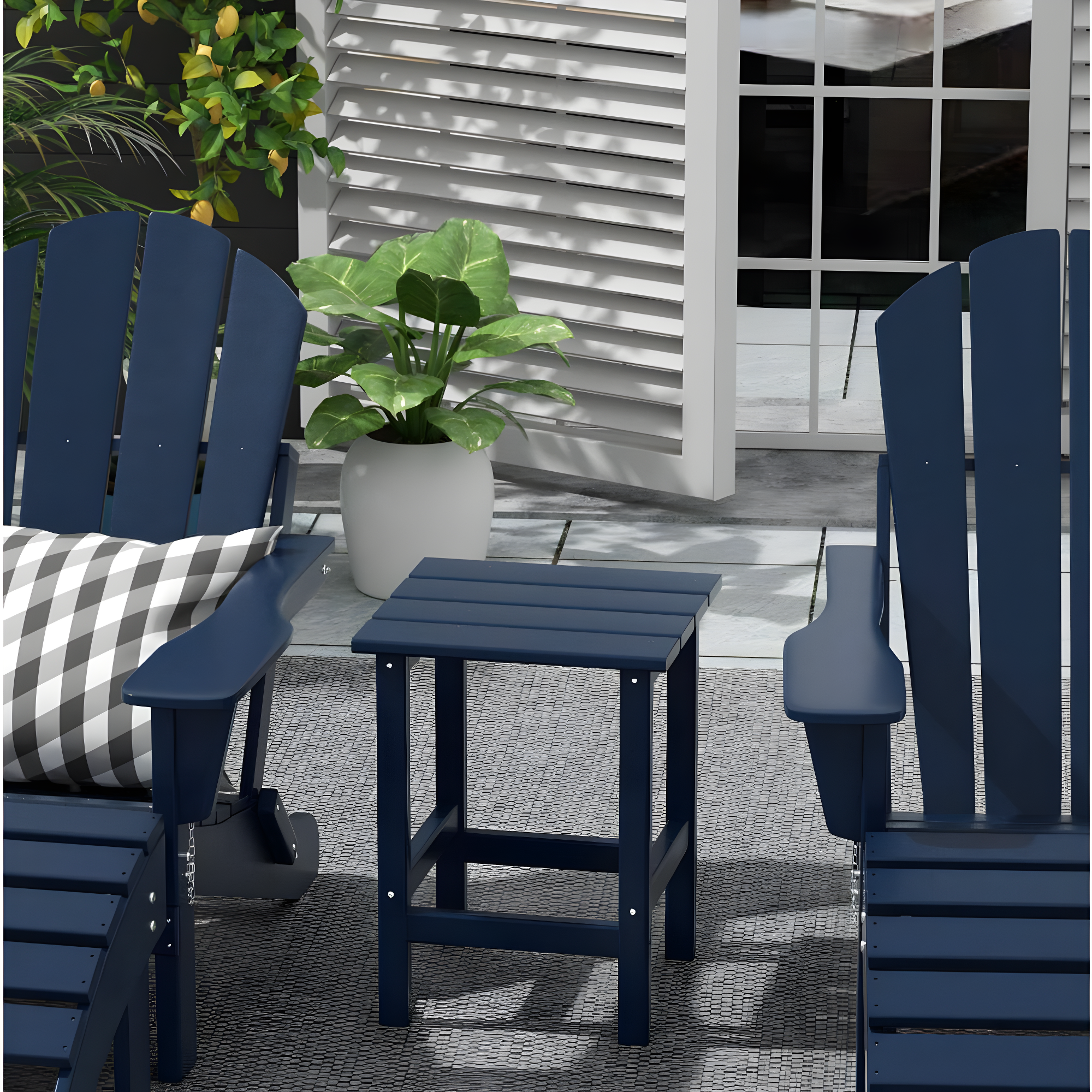Polytrends  Laguna Hdpe All Weather Outdoor Patio Square Side Table Navy Blue