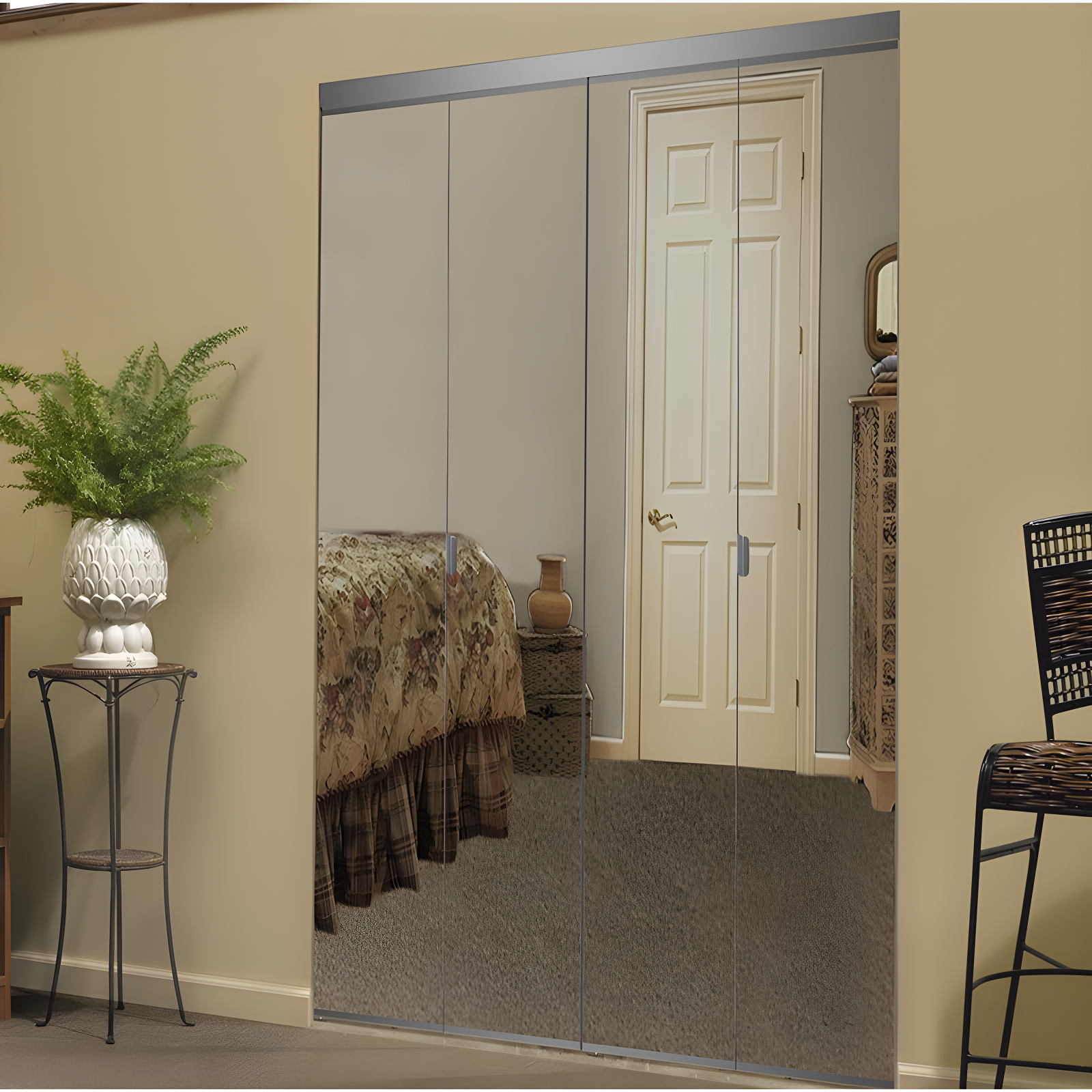 96'' Solid + Manufactured Wood Mirrored Bi-Fold Door