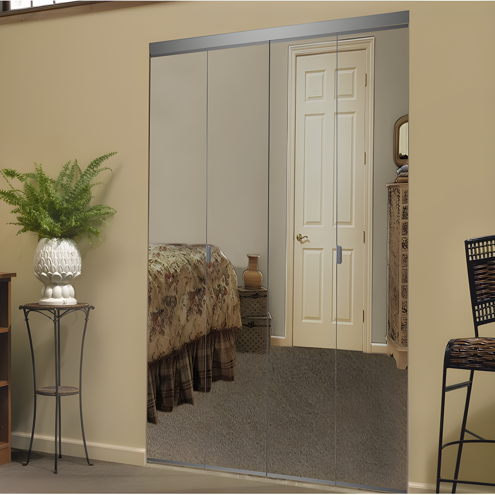 96'' Solid + Manufactured Wood Mirrored Bi-Fold Door