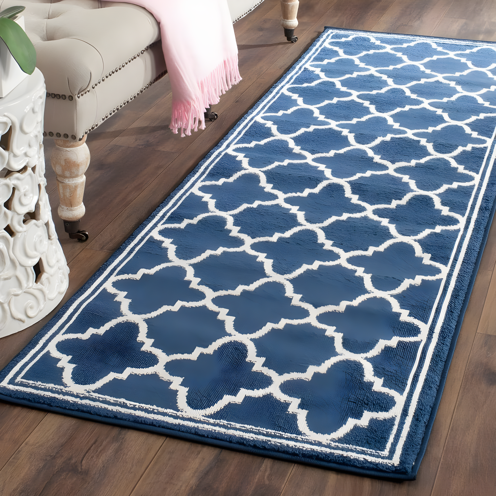 Amherst AMT422 Power Loomed Indoor Runner Rug - Navy/Beige - 2'3"x7' - Safavieh